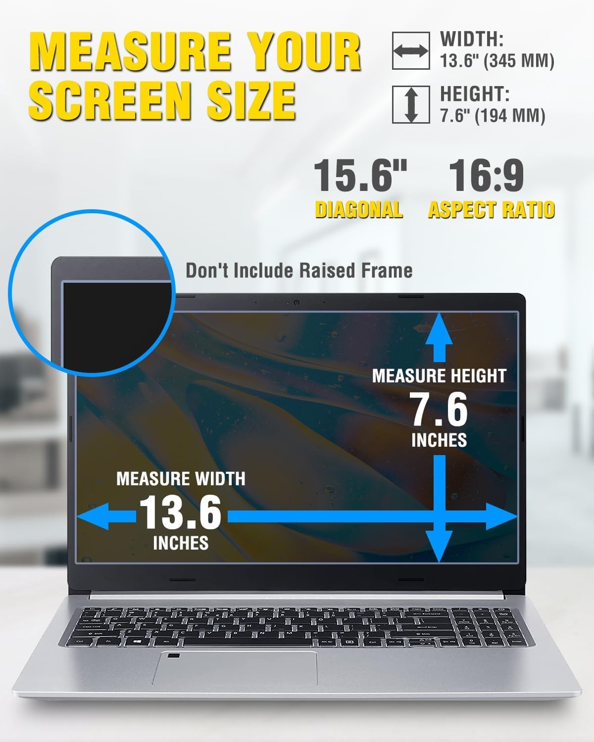 Magnetic Laptop Privacy Screen 15.6 inch 16:9, Anti Peeping Removable Filter