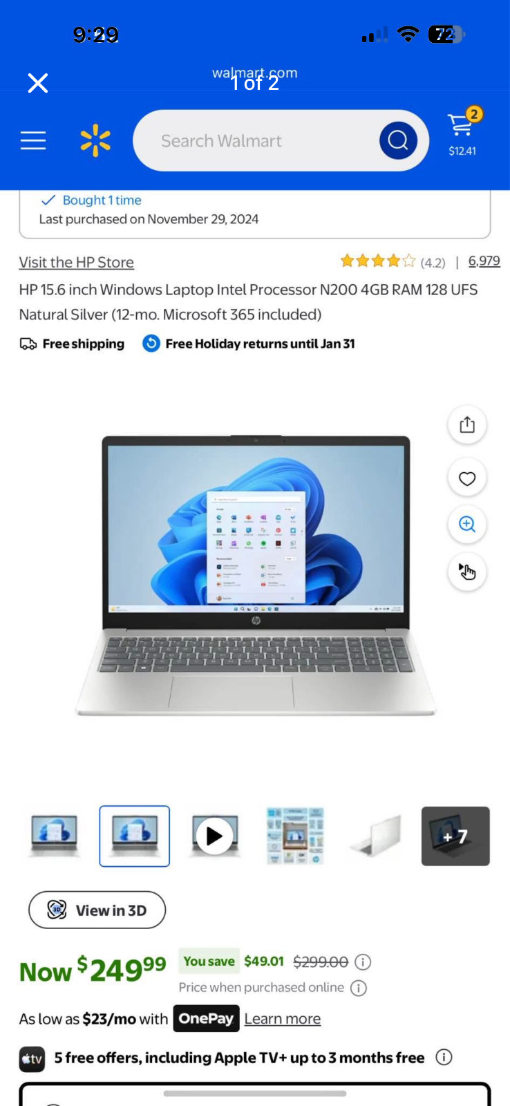 HP Laptop Intel Processor N200 : 4GB RAM (128GB UFS) : Natural Silver Windows 11