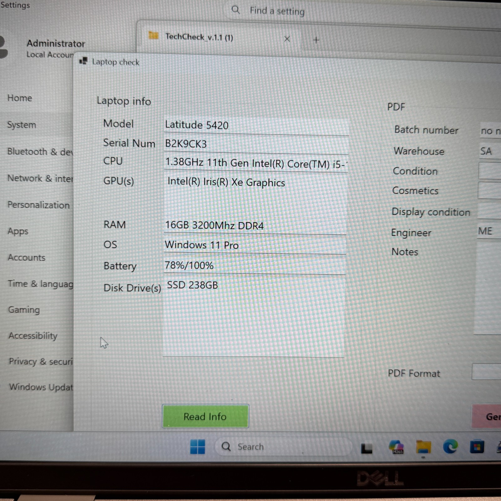 Dell Latitude 5420 14″ i5-1145G7 16GB RAM 256GB SSD Win 11 Pro Laptop Good