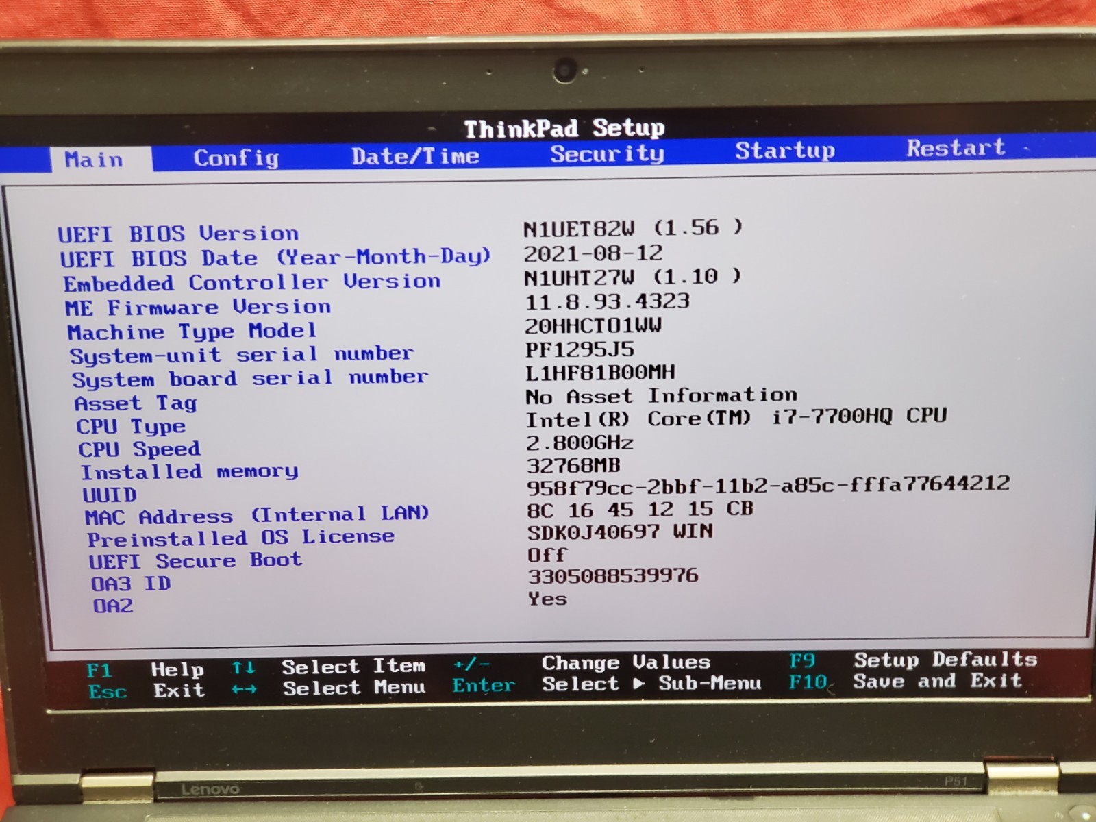 Lenovo ThinkPad P51 i7 7700HQ 2.80GHz / 32GB / 512GB SSD Quadro M1200 #2846