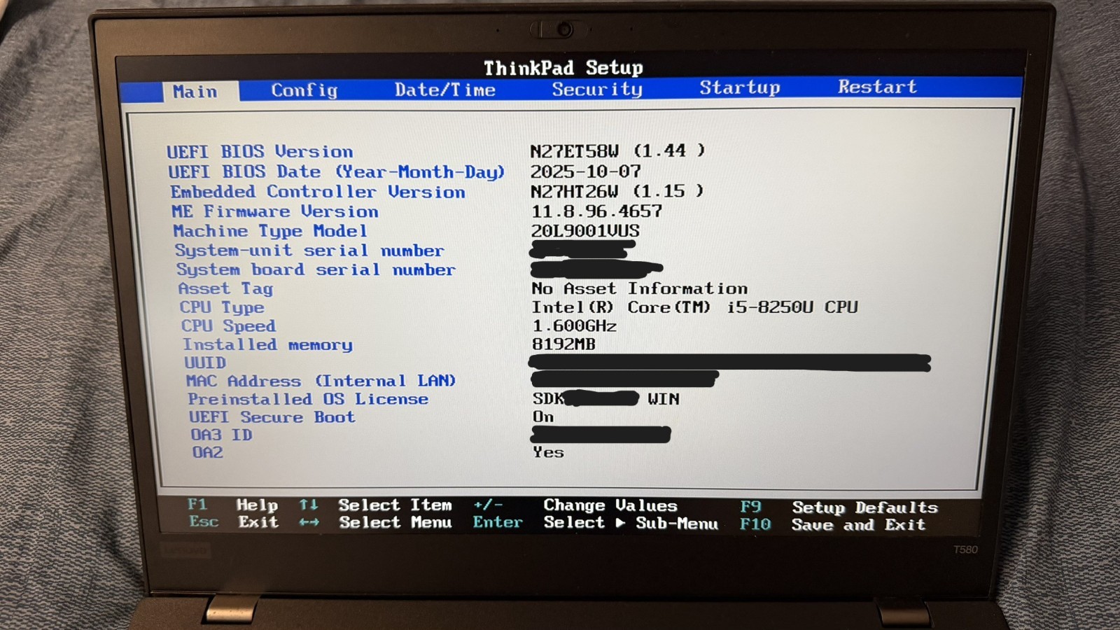 Lenovo ThinkPad T580 Intel i5-8250U 1.8GHz, 15.6″ , 8GB RAM, 275GB SSD