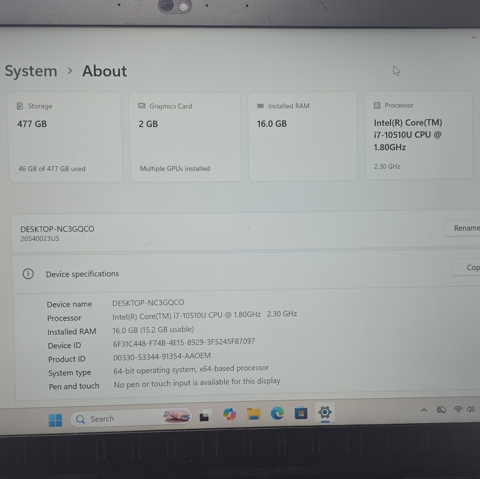 Lenovo ThinkPad P14s Gen 1 14in FHD i7-10510U 16GB 477GB SSD W11 Pro