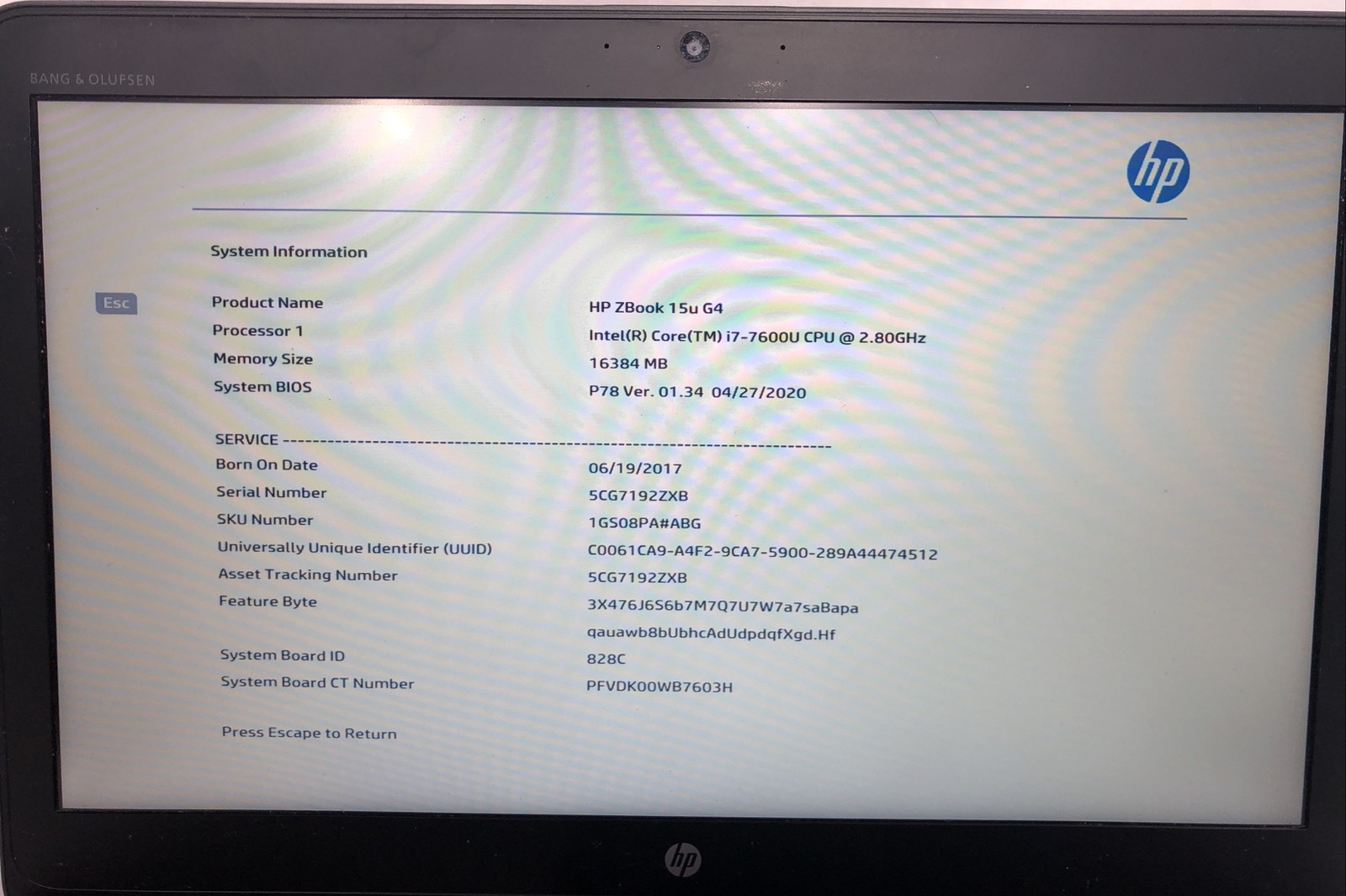 HP Zbook 15 G4, Intel Core i7-7600U @2.80 GHz, 16GB RAM No SSD/HDD, No OS