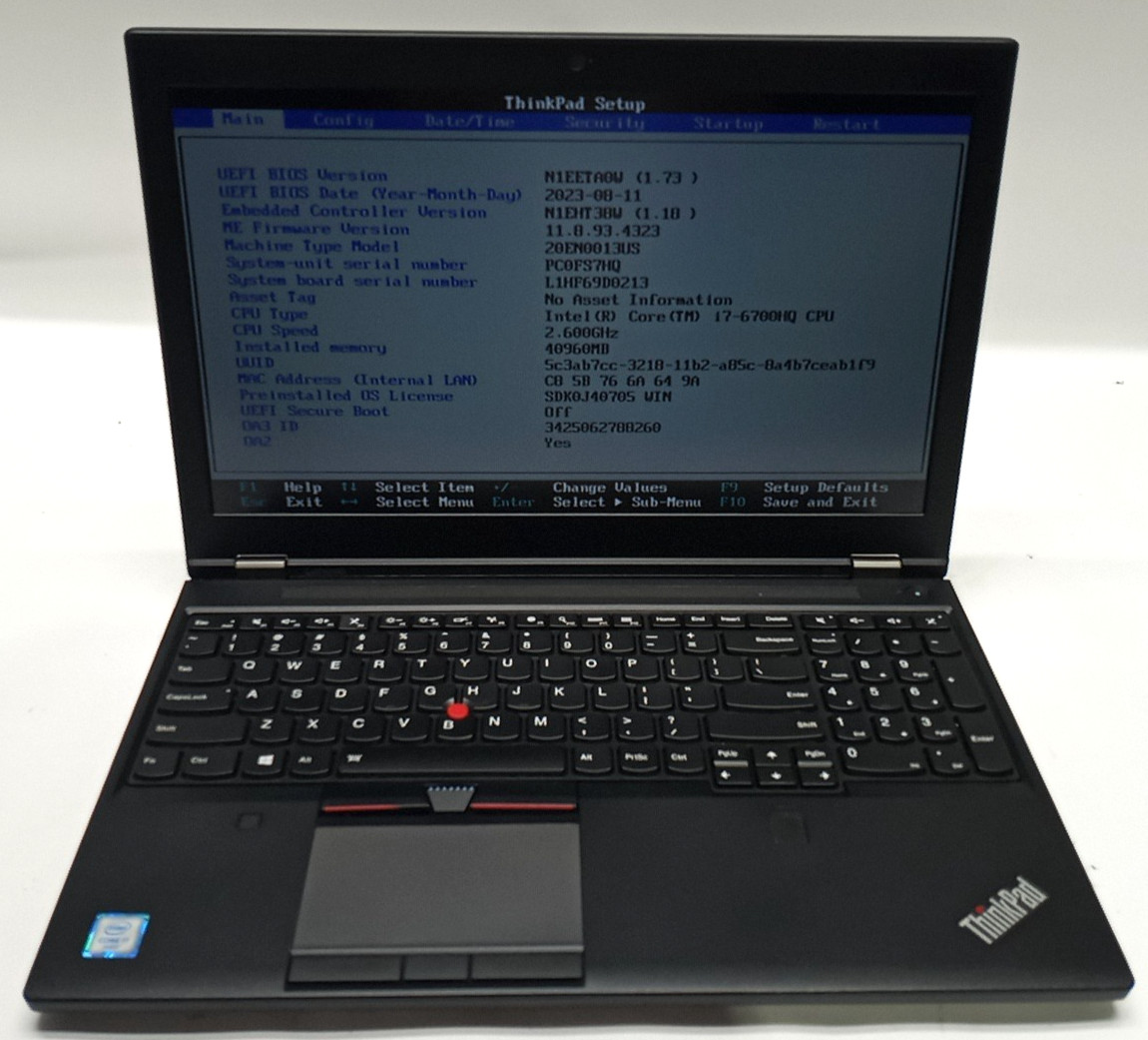 Lenovo ThinkPad P50 15.6″ i7-6700HQ@2.60GHz 4GB RAM NVIDIA No HDD No OS MC303!