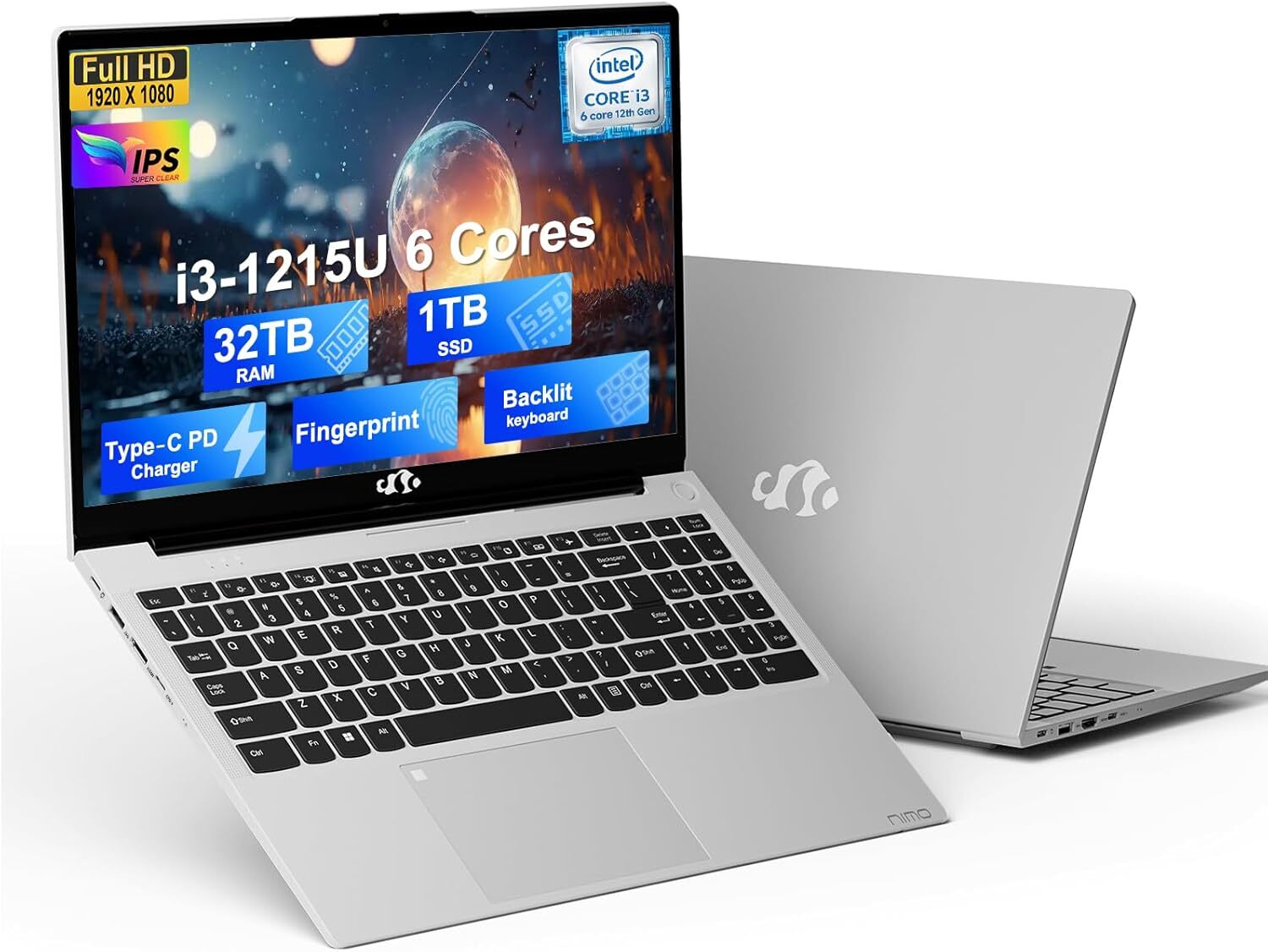 NIMO 15.6 FHD IPS Business Laptop 32GB RAM 1TB SSD 12th Gen 1215U Wi-Fi 6 Win 11