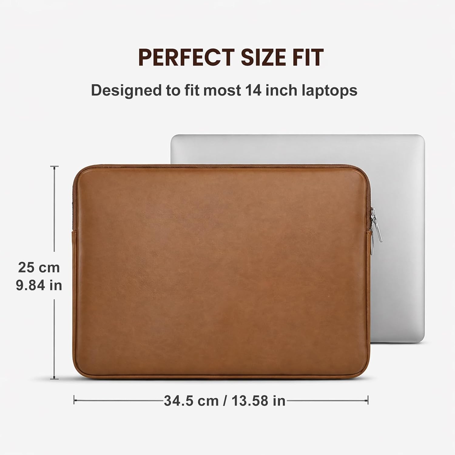 14 Inch Laptop Sleeve Soft PU Leather Case Protective Water Resistant Zipper Cov