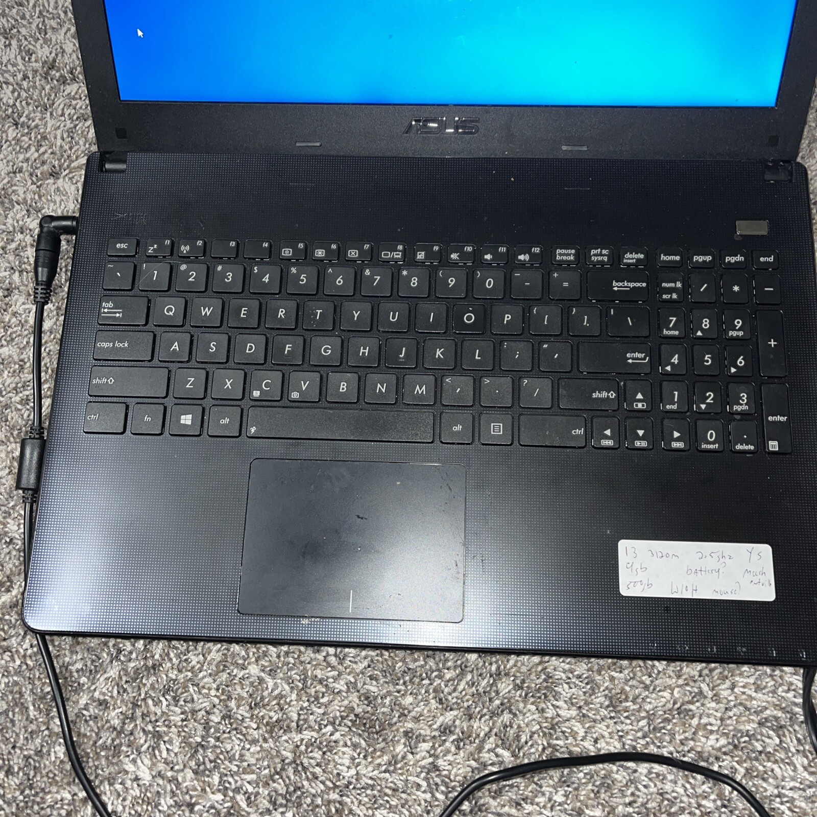 Asus X501A 15.6″ Core i3-3120m 2.5Ghz 4GB RAM 500GB HDD No Battery/Charger