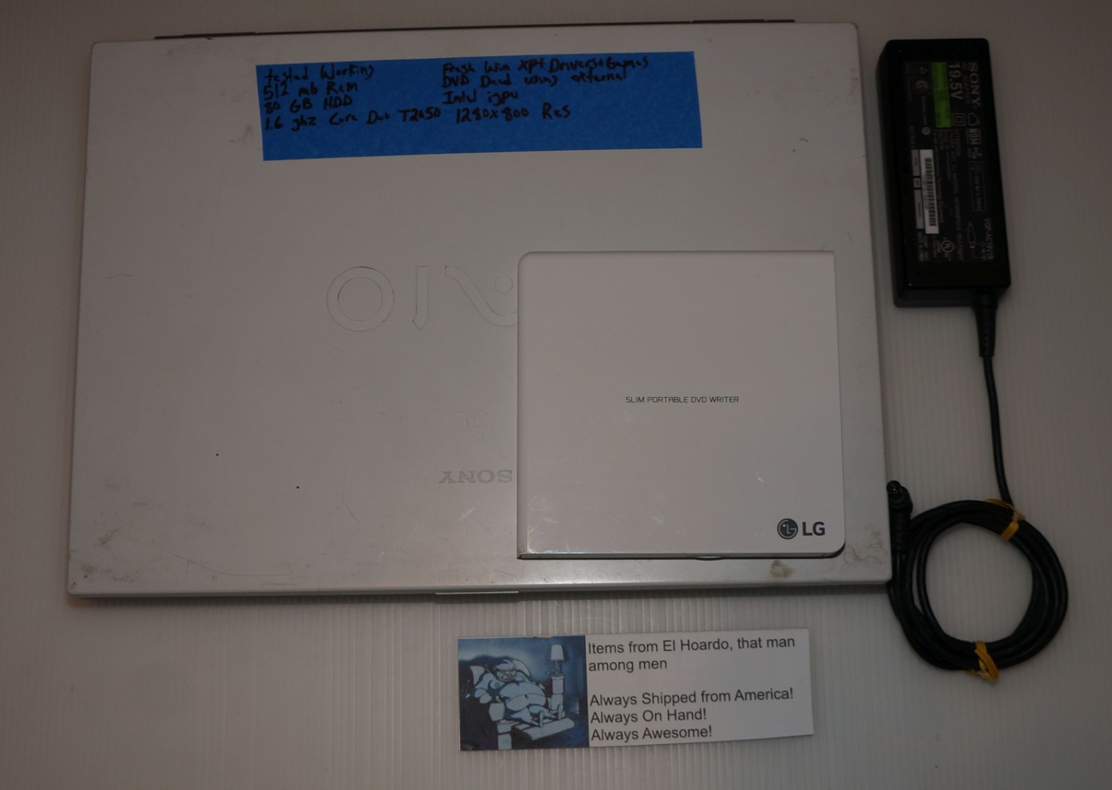 Sony Vaio VGN-N130G PCG-7T1L 512MB ram 80GB hdd 1.6ghz Core Duo Tested README