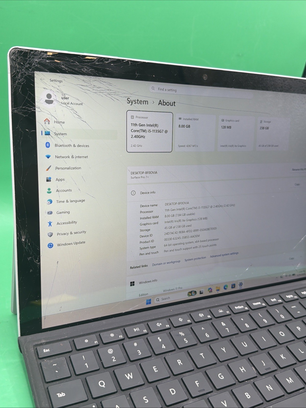 Microsoft Surface Pro 7+ LTE 1961 i5-1135G7 8GB RAM 256GB SSD Win 11 Pro