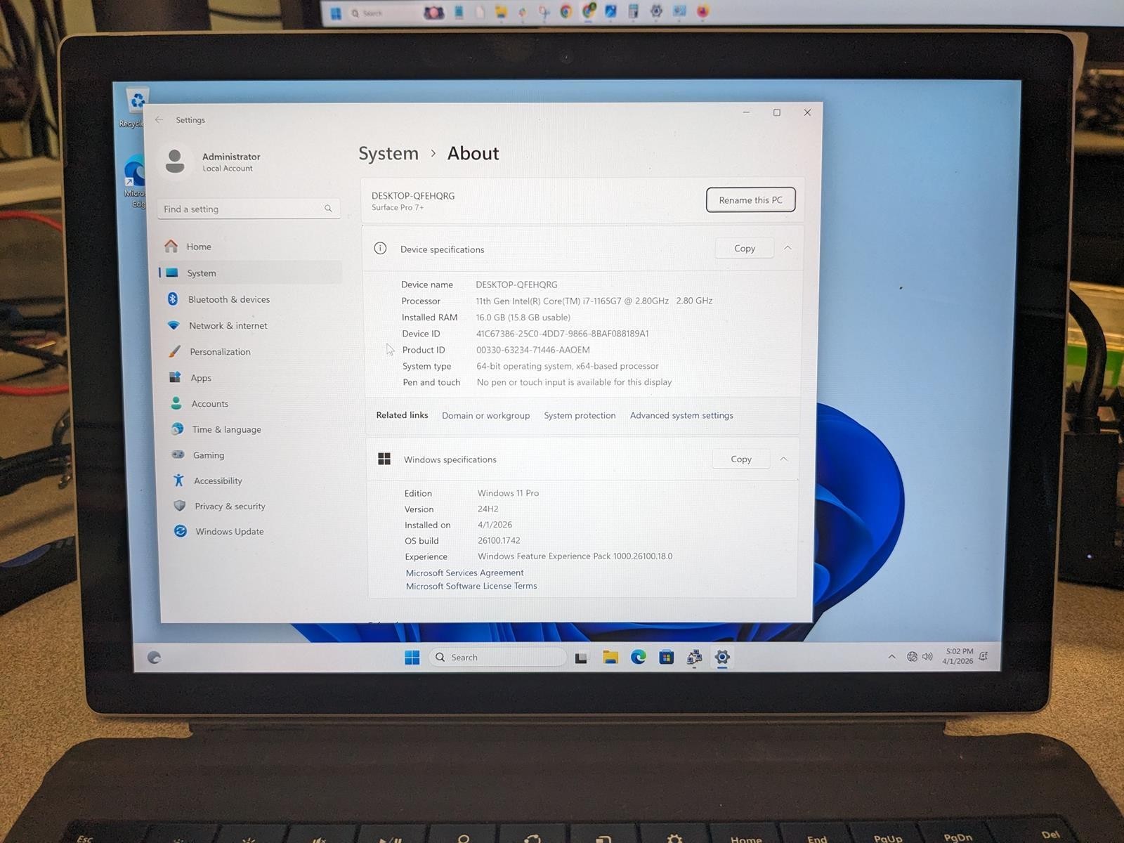 MICROSOFT SURFACE PRO 7+ (1960) i7-1165G7 @ 2.80GHz, 16GB RAM, NO HDD/OS