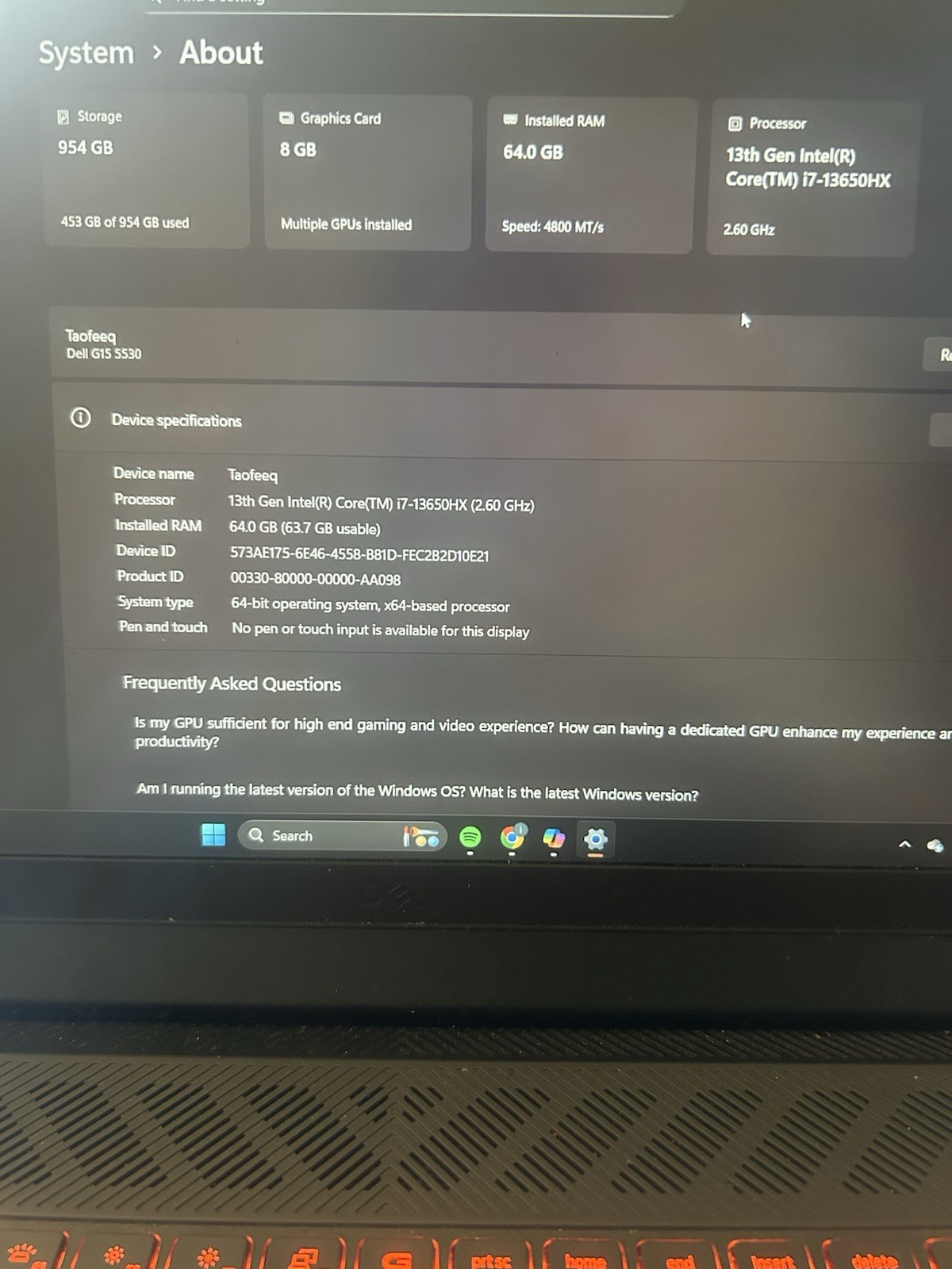 DELL G15 High level gaming laptop with battery – 64GBRam 1Tb storage