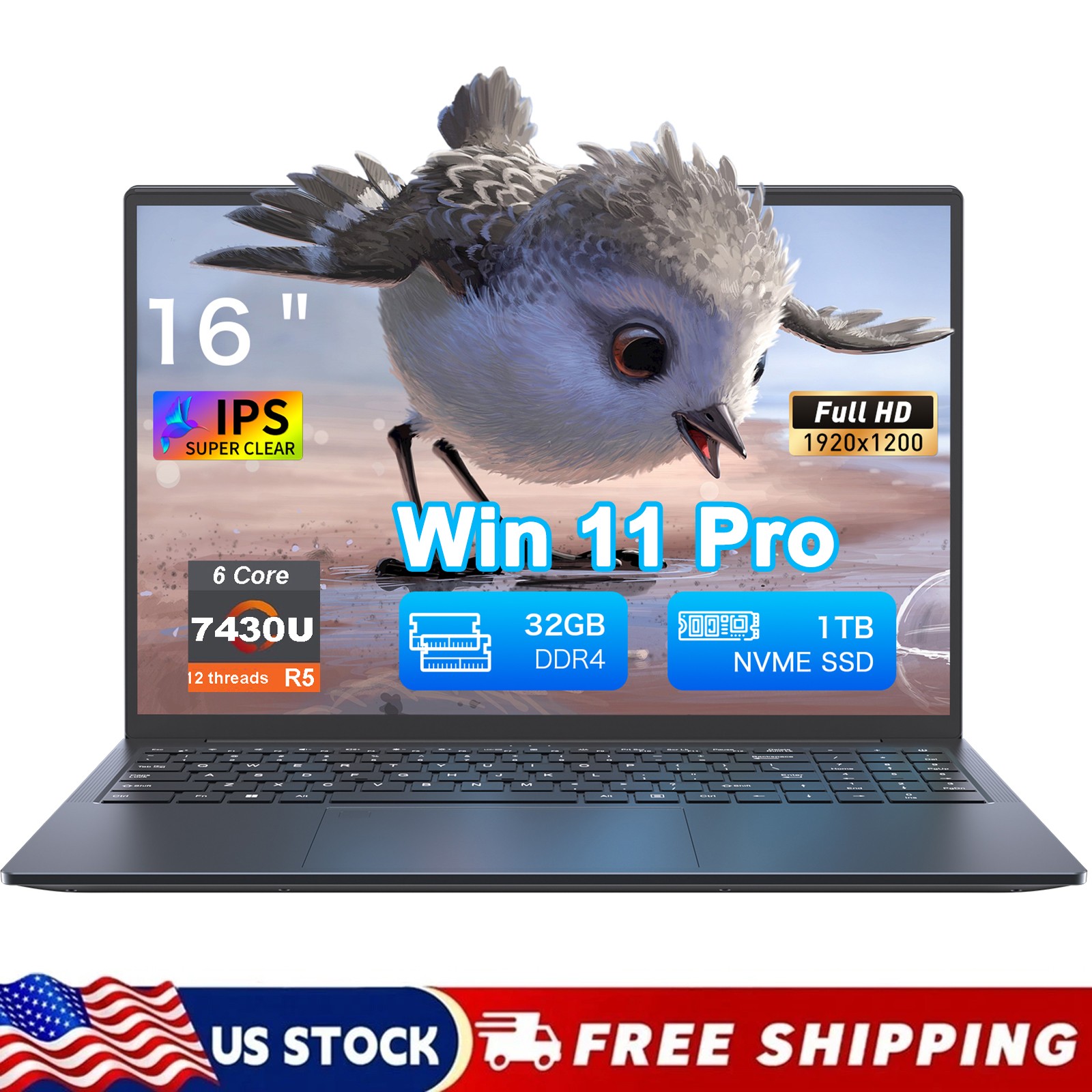16″ Laptop R5 7430U 32GB RAM 1TB SSD Numeric Keyboard Business Student Computer