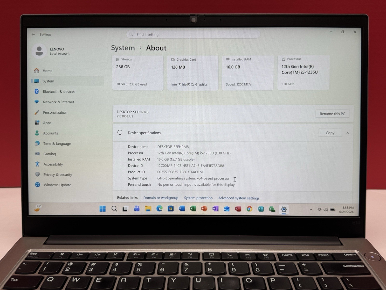 Lenovo ThinkPad E14 Gen 4 14-inch 12th i5-1235u 16GB RAM 256GB SSD Win 11 Pro