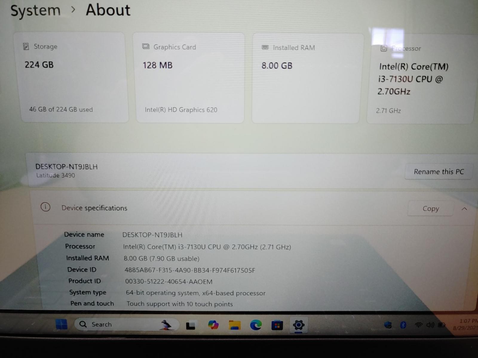 Dell Latitude 3490 14″ Touch i3-7130U✔8GB✔240GB SSD✔Win11Pro✔ *NO A/C* **READ**
