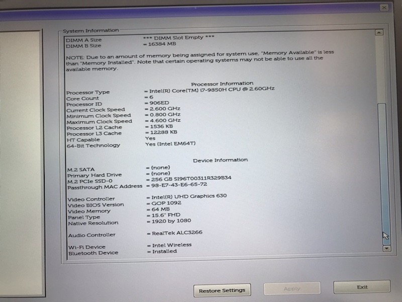 DELL PRECISION 5540 15″ i7 2.6GHz 16GB RAM 256GB *GRADE D*
