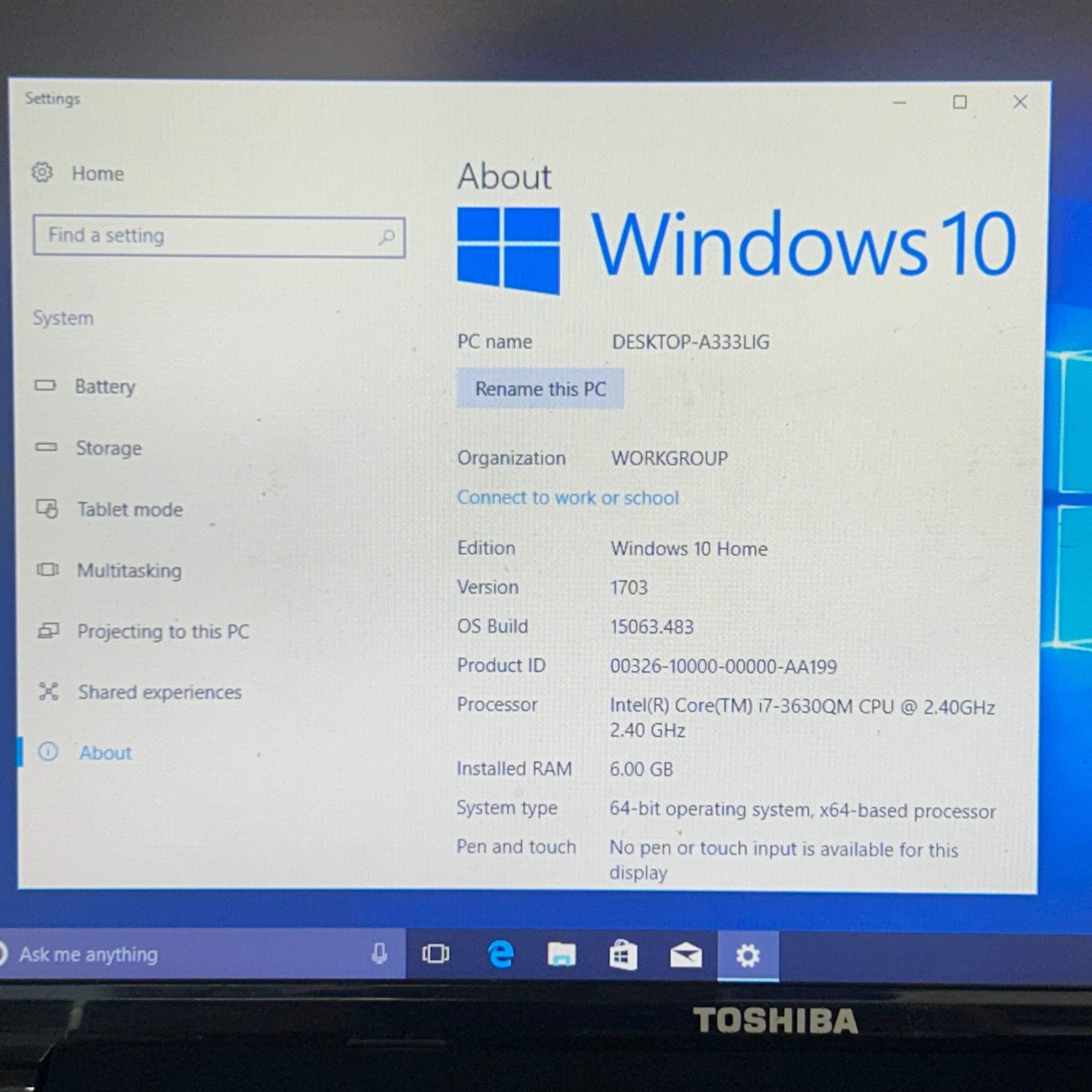 Toshiba Satellite S850 Core i7 2.4GHz,6GB RAM,512GB 15.6″ Gray Laptop