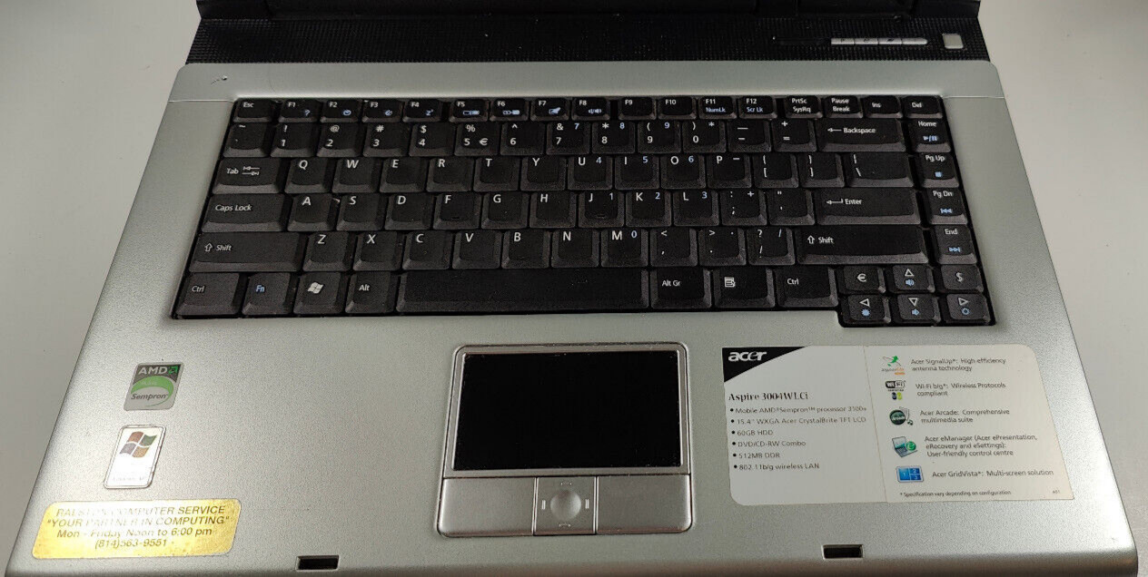 Acer Aspire 3004WLCi 15.4″ AMD Sempron 3100+ 1.8 GHZ 2GB RAM 64GB SD Card WinXP