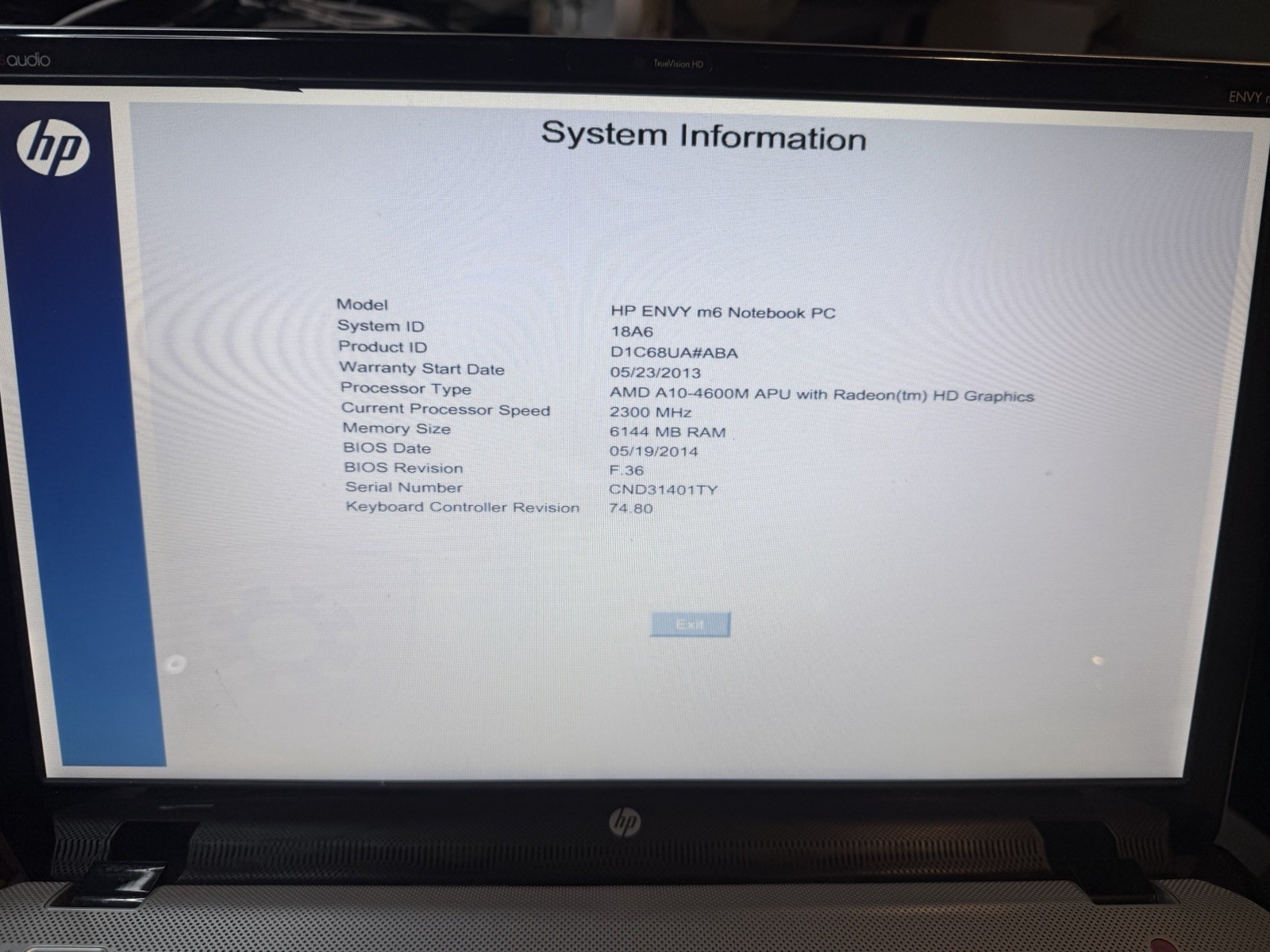 Hp Envy M6 notebook | AMD A10-4600m 2.3 GHz | 6GB RAM | NO HDD | BAD BATTERY