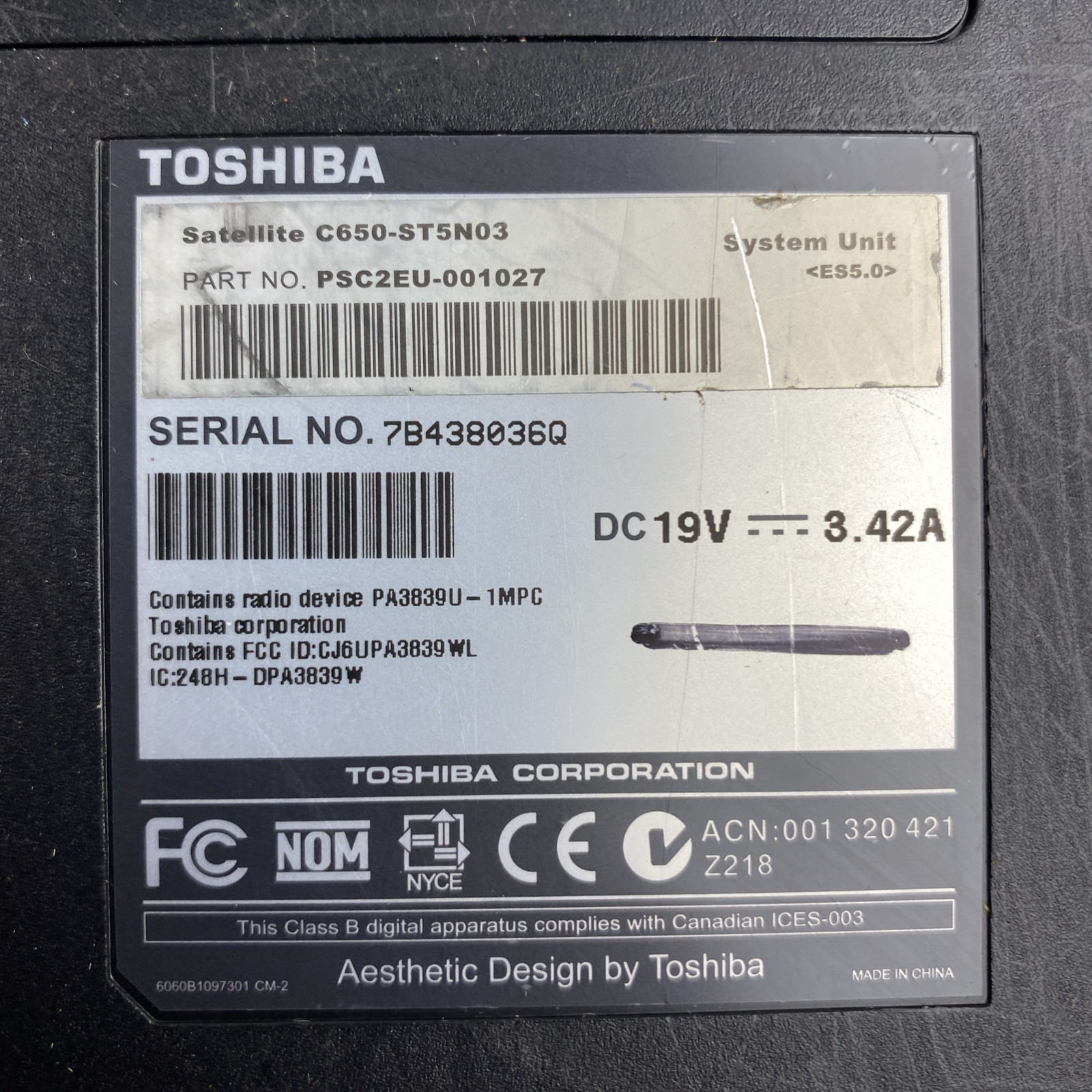 Toshiba Satellite C650 Core i3-2310M 2.10GHz 4GB RAM 15.6″ No Battery/HDD/OS