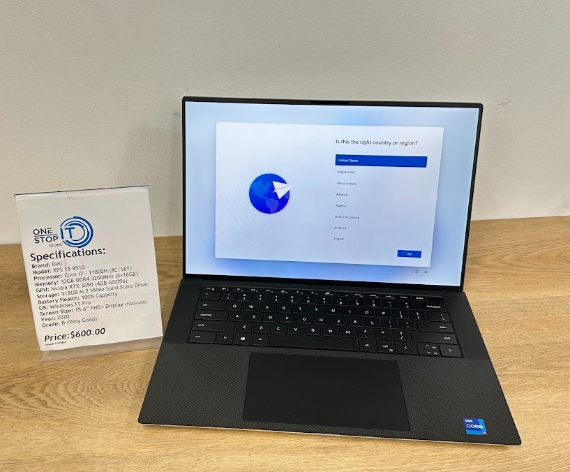 Dell XPS 15 9510, Core i7 11800H, 32GB DDR4, RTX 3050 Ti, 512GB SSD, 2020