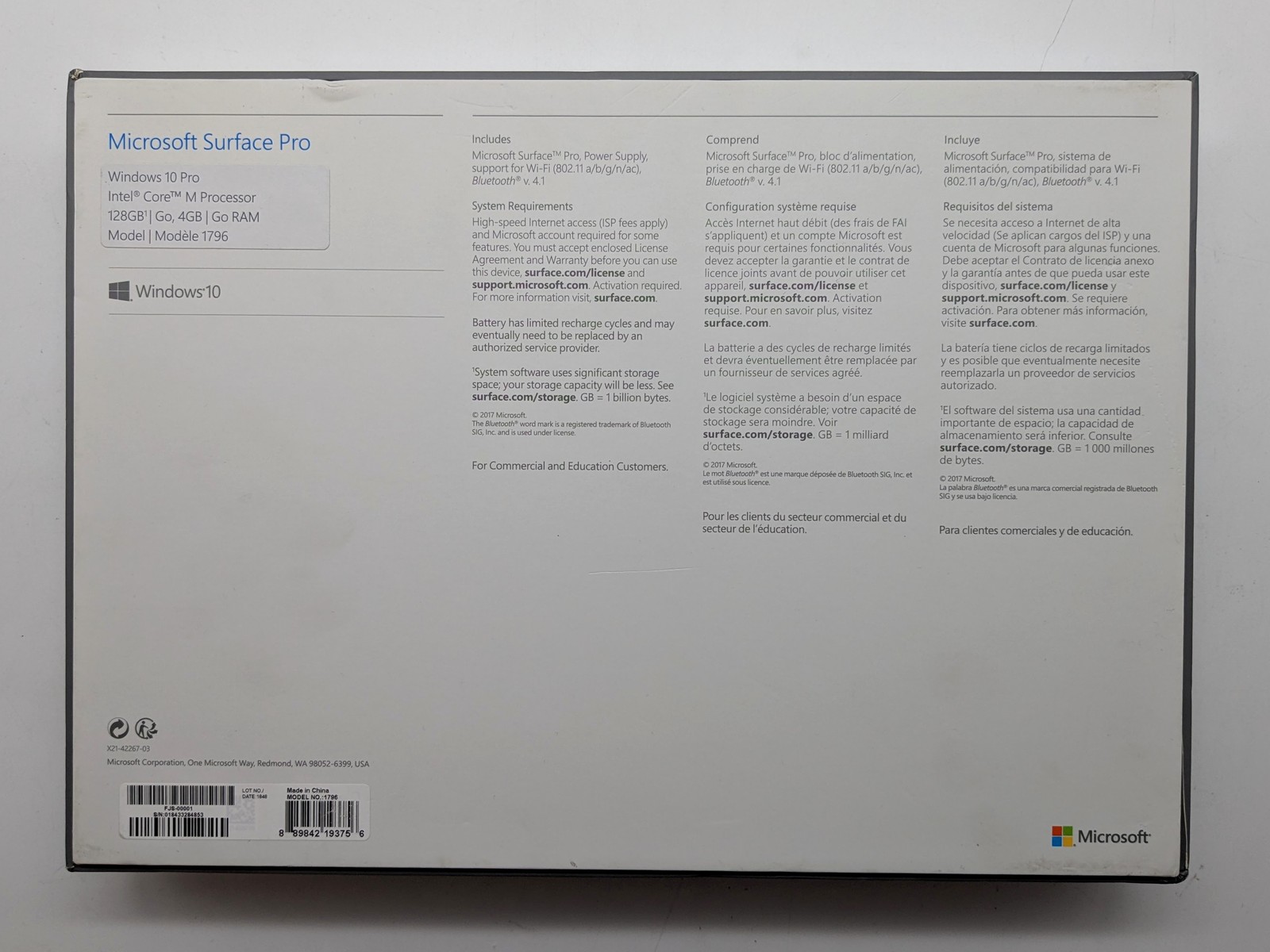 Microsoft Surface Pro 5th Gen M1796 2-in-1 12″ Touch M3 128GB SSD 4GB *READ*