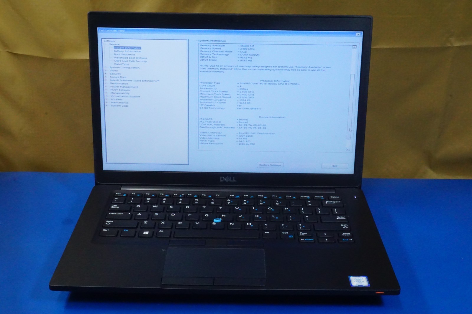 Dell Latitude 7490 Intel i5-8350U @ 1.70GHz 16 GB RAM NO OS / NO SSD