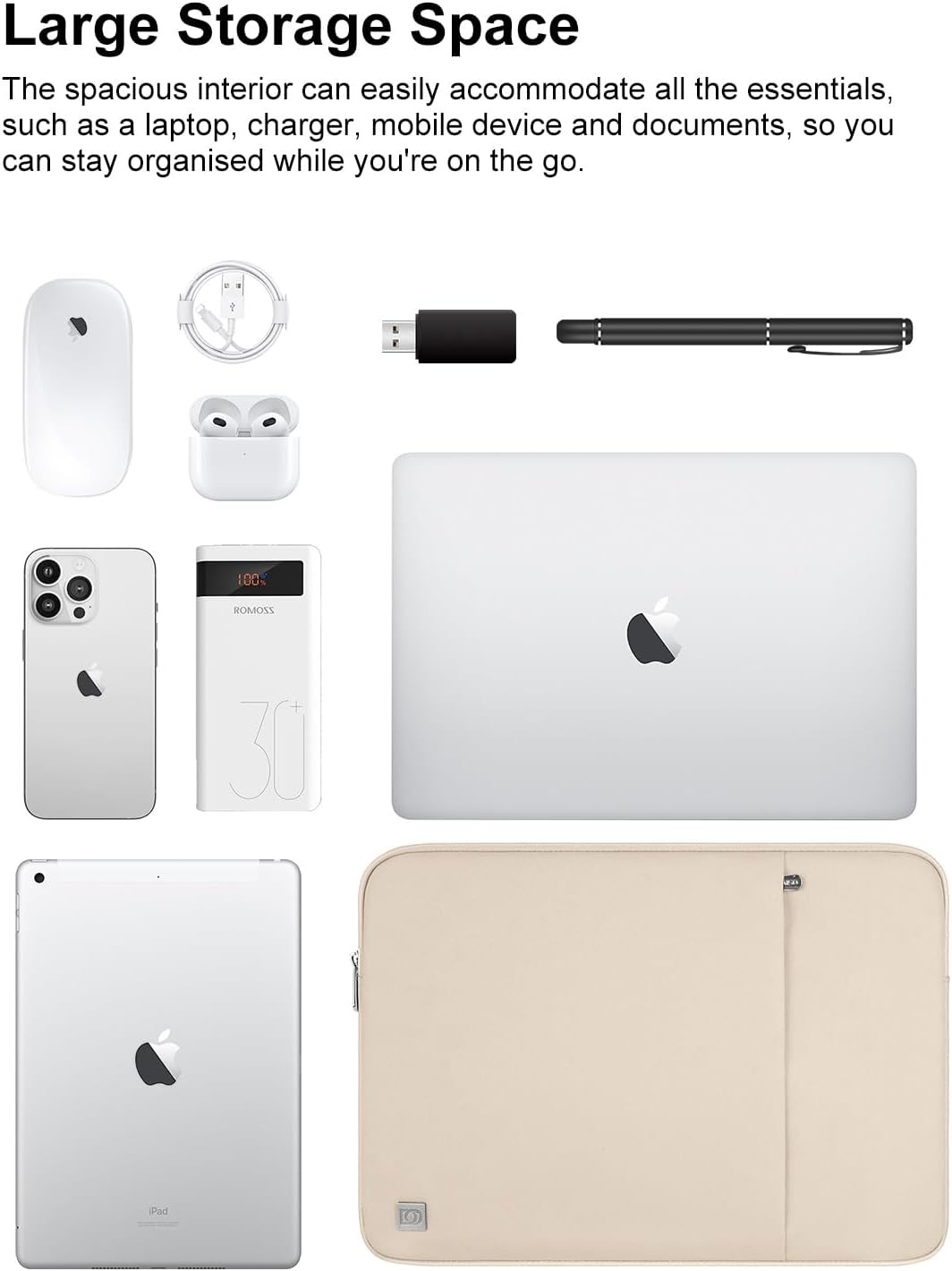 Laptop Case Sleeve Cover Bag for 13 inch MacBook Air M5(2026) M4 M3 M2 M1, Beige
