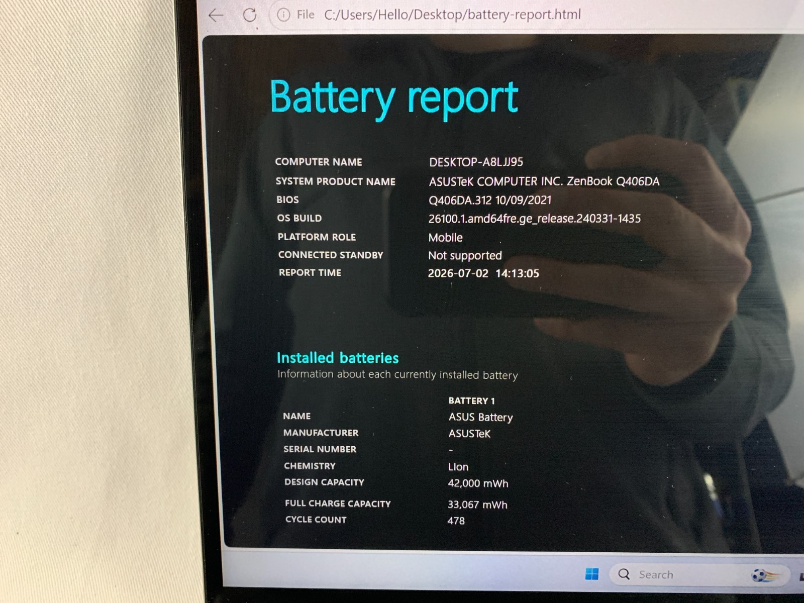 Asus ZenBook Q406D, AMD Ryzen 5 3500U 2.1GHz, 8GB RAM, 256GB SSD, Win 11 Home