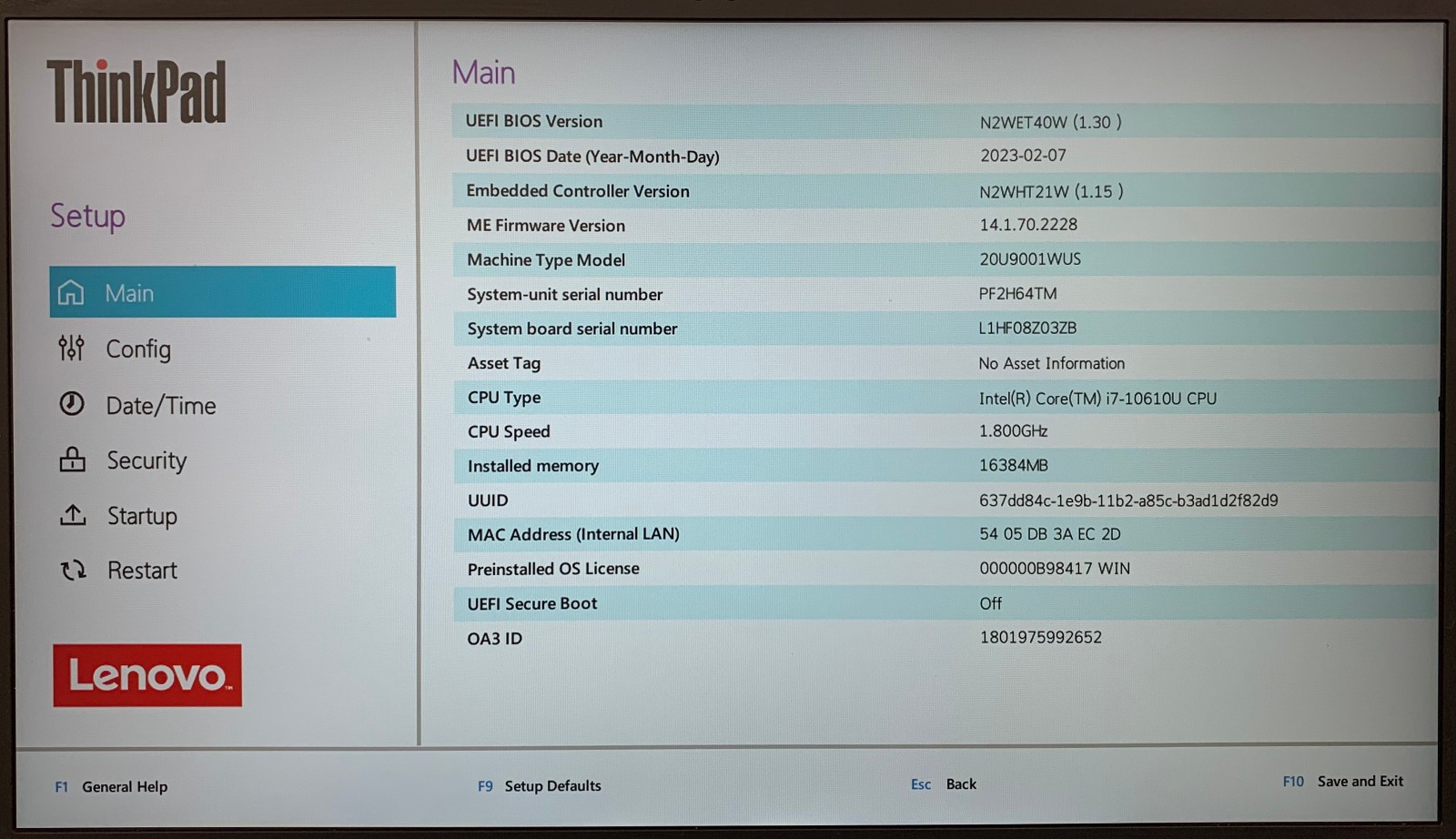 Lenovo ThinkPad X1 Carbon Gen 8 14″ i7-10610U 16GB RAM 256GB NVMe, Boots to BIOS
