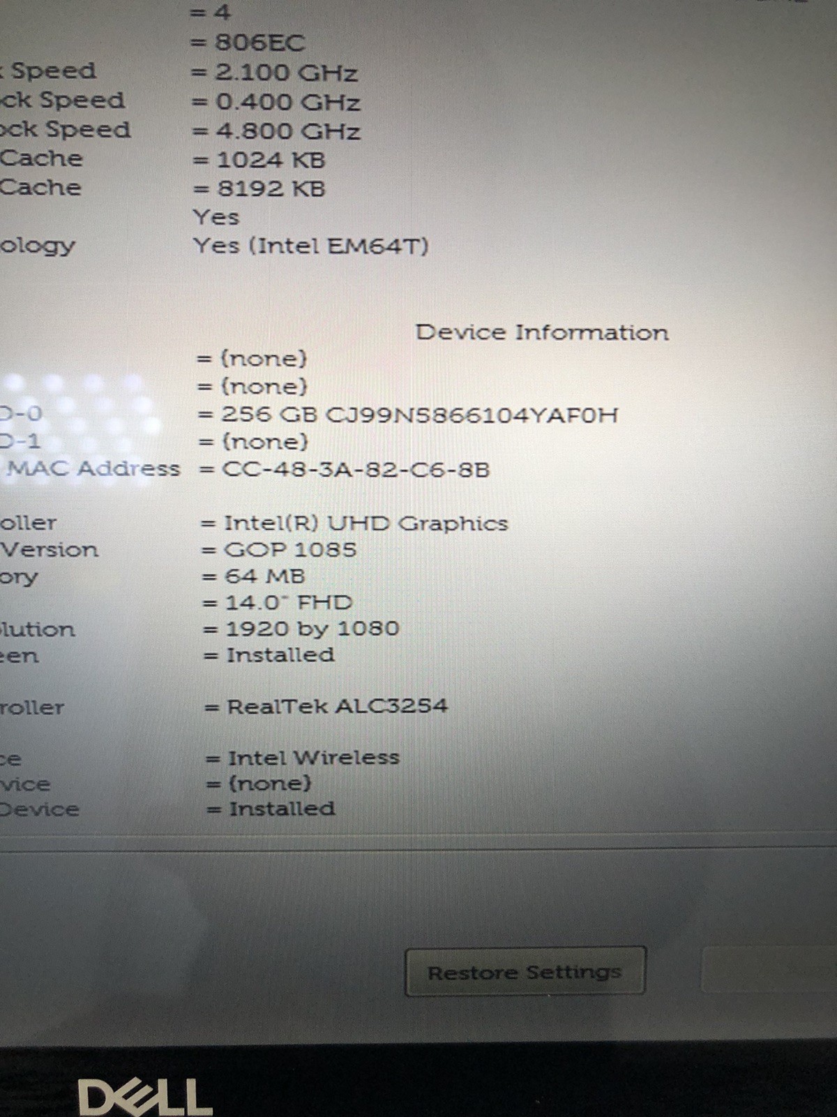 Dell Latitude 7400 i7 8th Gen 16GB RAM 256GB SSD Touchscreen Fingerprint FHD