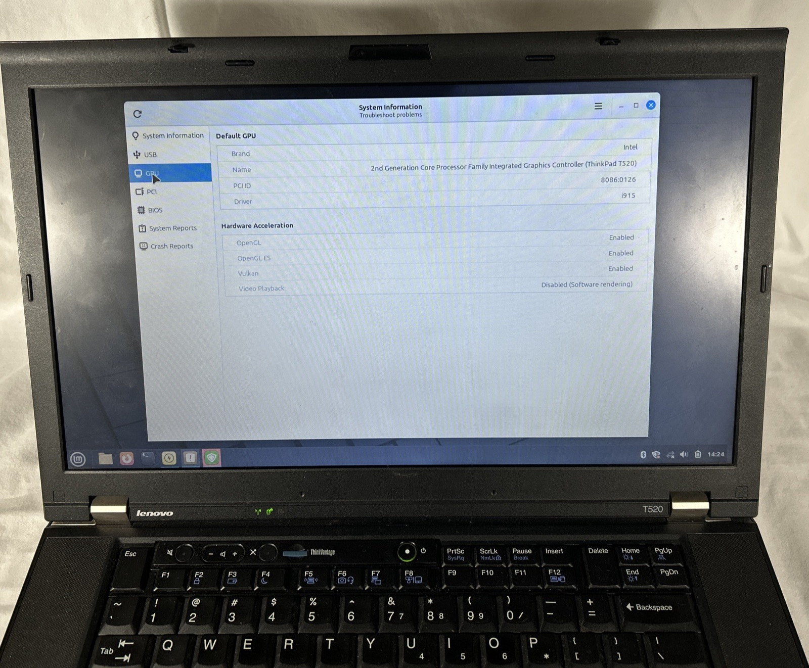 Lenovo ThinkPad T520 – i5-2520M 2.5GHz – 4GB RAM – 500 GB HDD – Linux Mint 22.3
