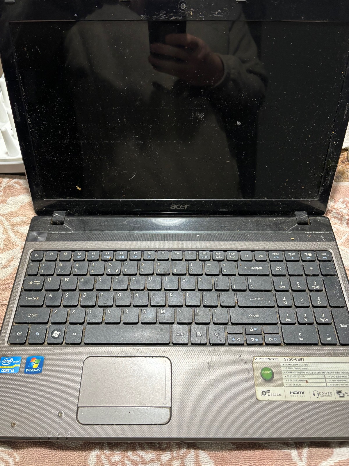 ACER Aspire 5750-7638 15.5 inch used laptop for parts/repair has HDD