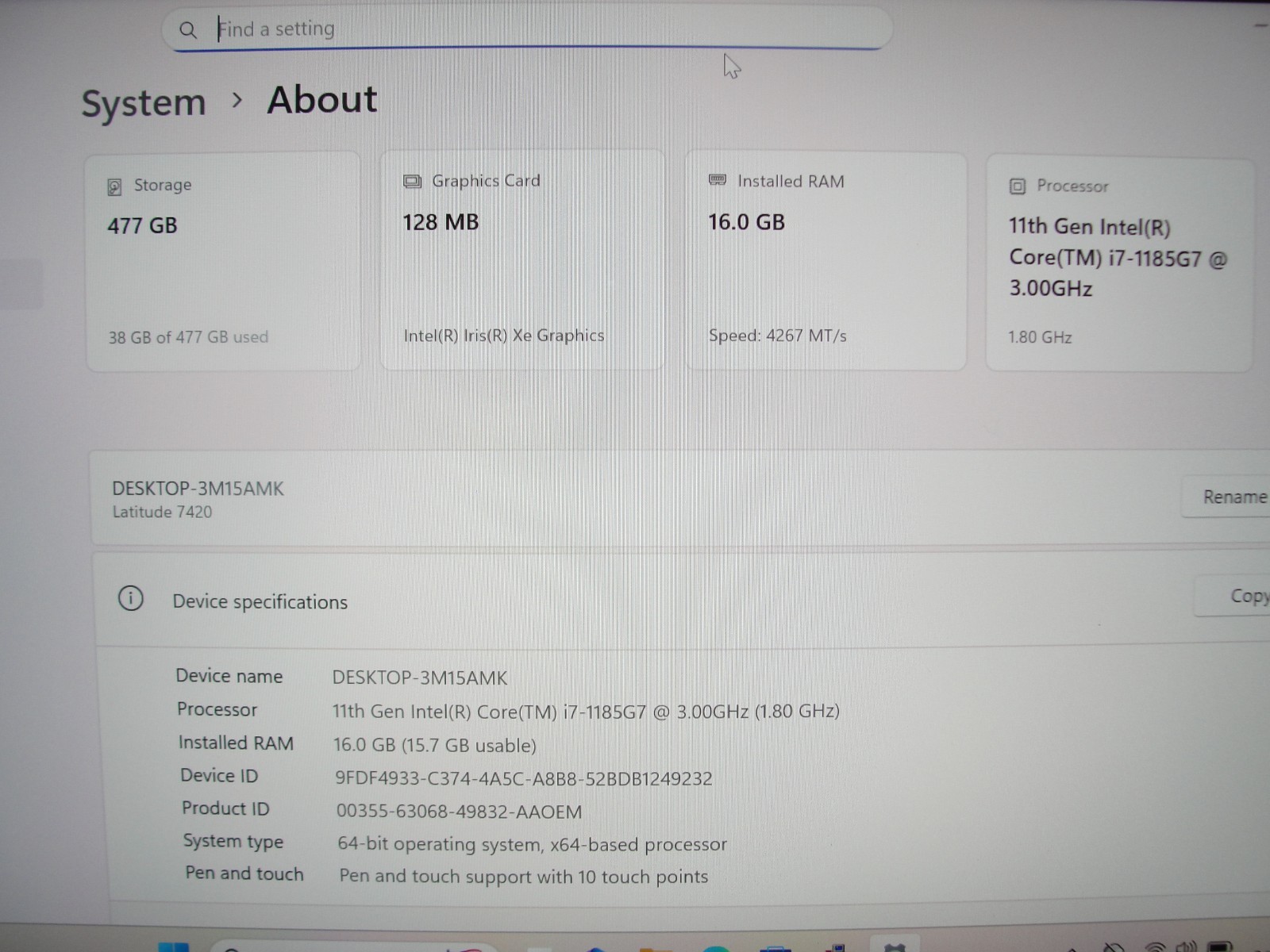 Dell Latitude 7420 14″FHD TOUCH Intel Core i7-1185G7 3.0GHz 16GB RAM 512GB SSD