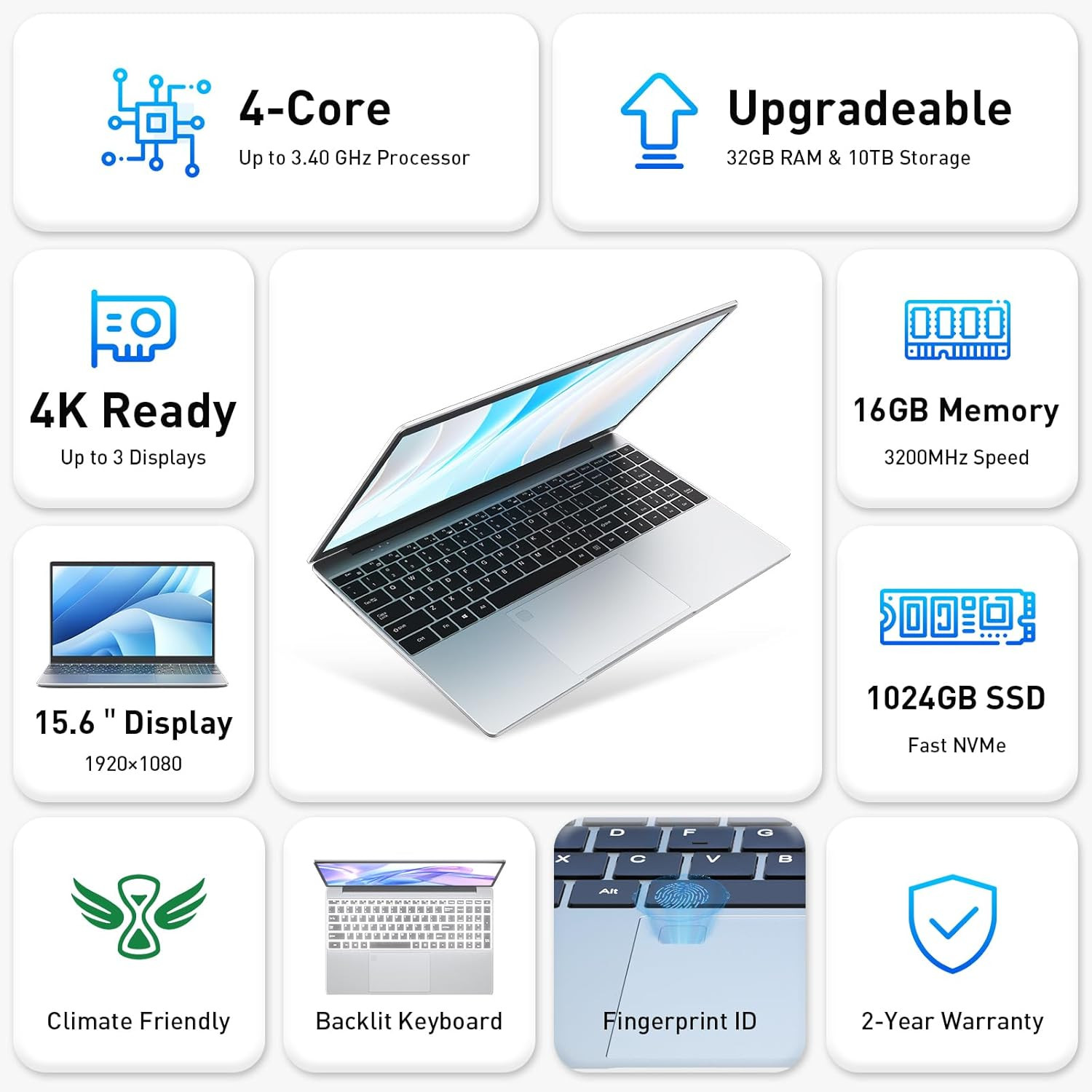 Business Laptop Computer for Work, Notebook PC for College Students, 15.6″ FHD D
