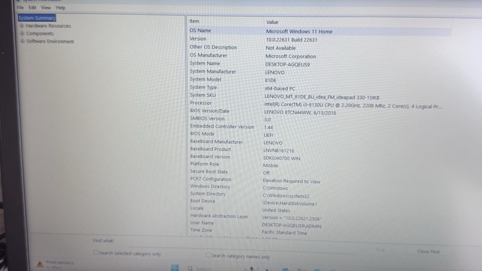 LENOVO B330-15IKBR-INTEL I3-8130U – 512GB – 8GB – windows 11