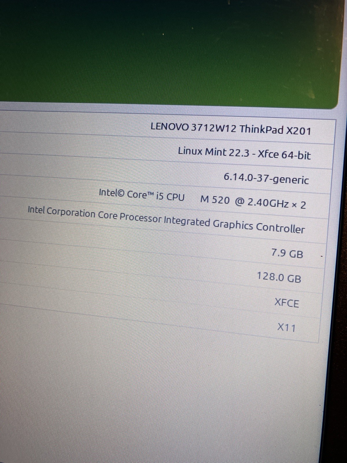 Lenovo ThinkPad X201 – 8GB RAM – Linux Mint