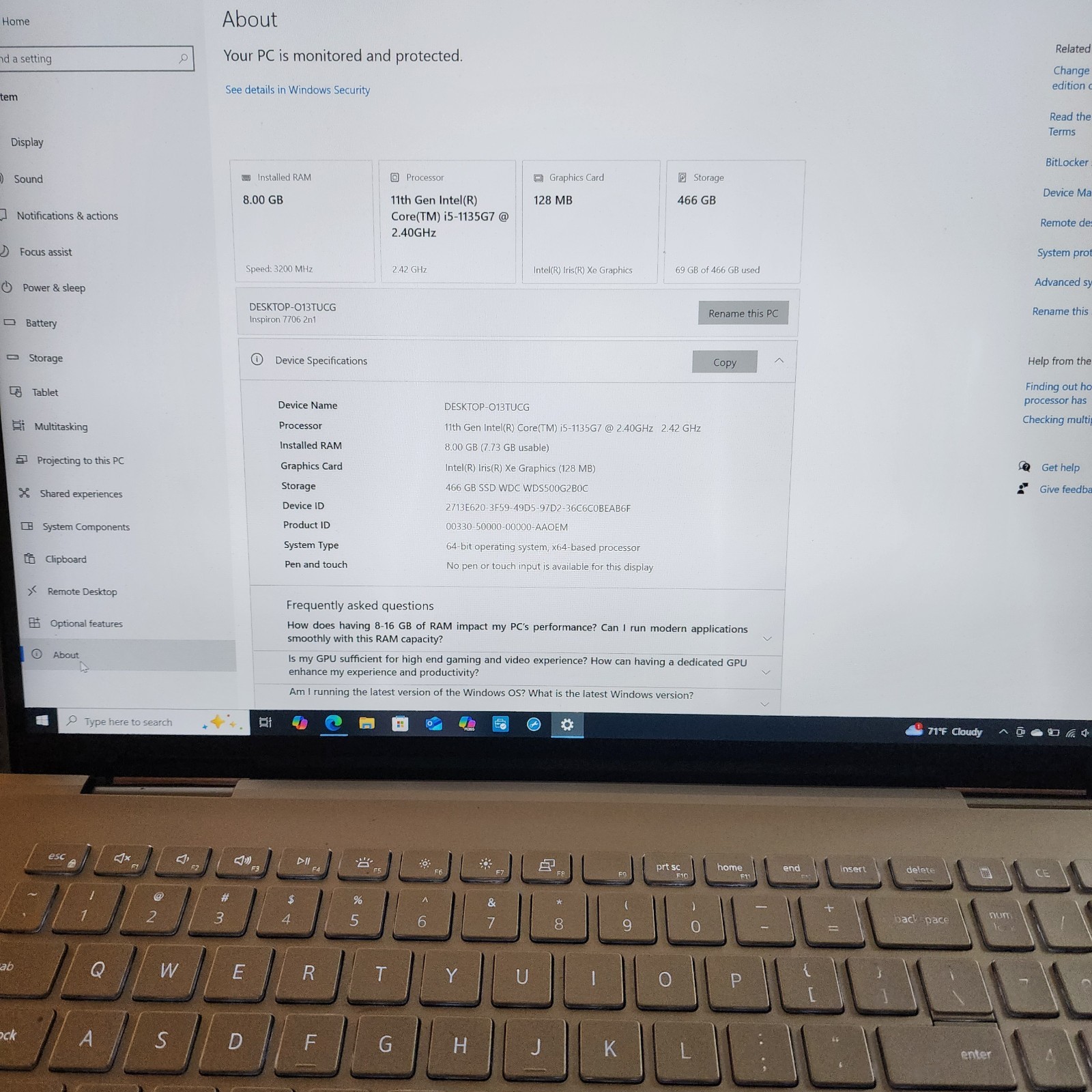 Dell Inspiron 7706 2n1 intel i5-1135G7 11th gen Touch Laptop