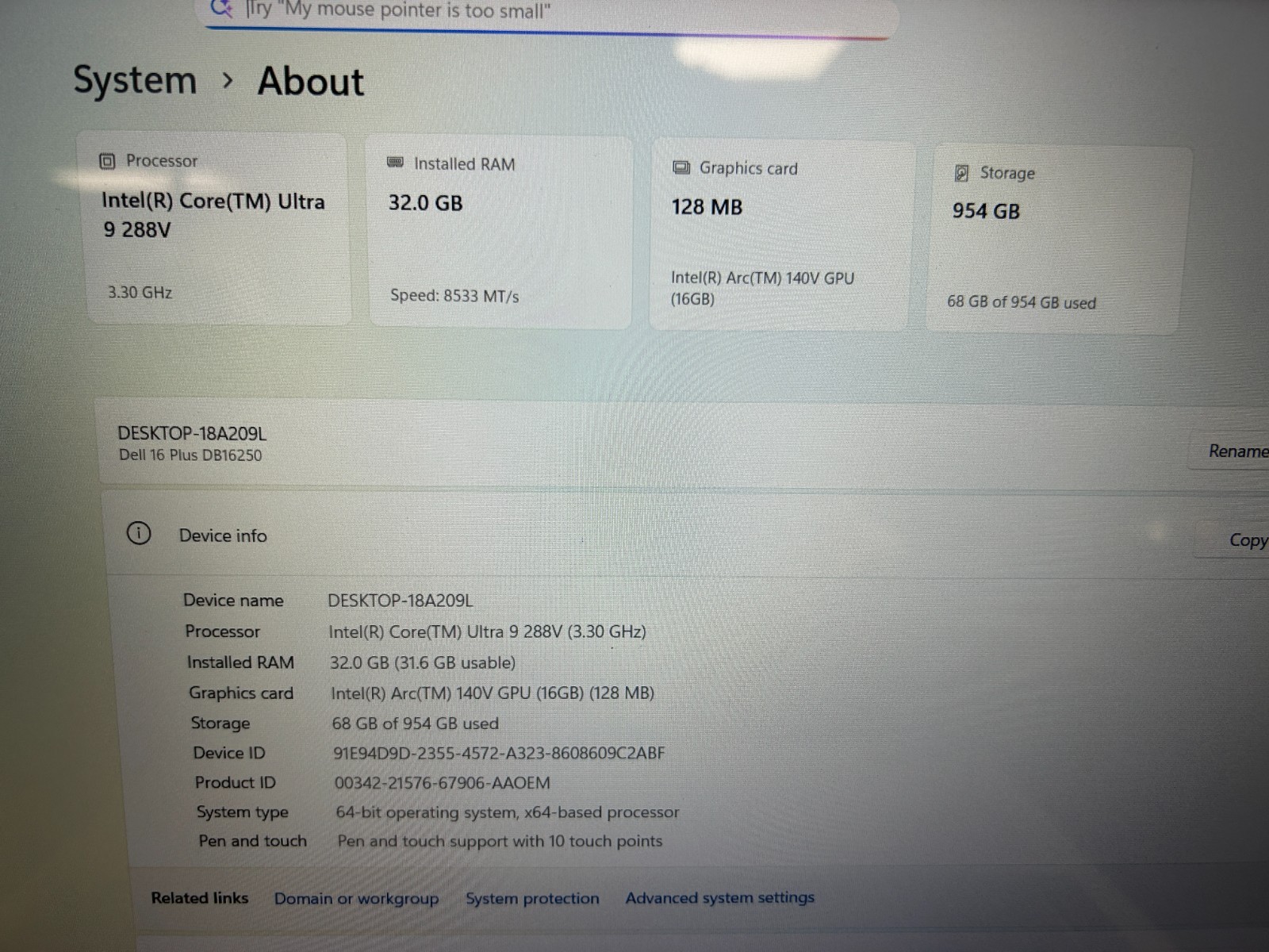 DELL 16 DB16250 VPVXG, Intel Core Ultra 9 288V, 3.30 GHz, 32 GB RAM, 1 TB NVMe