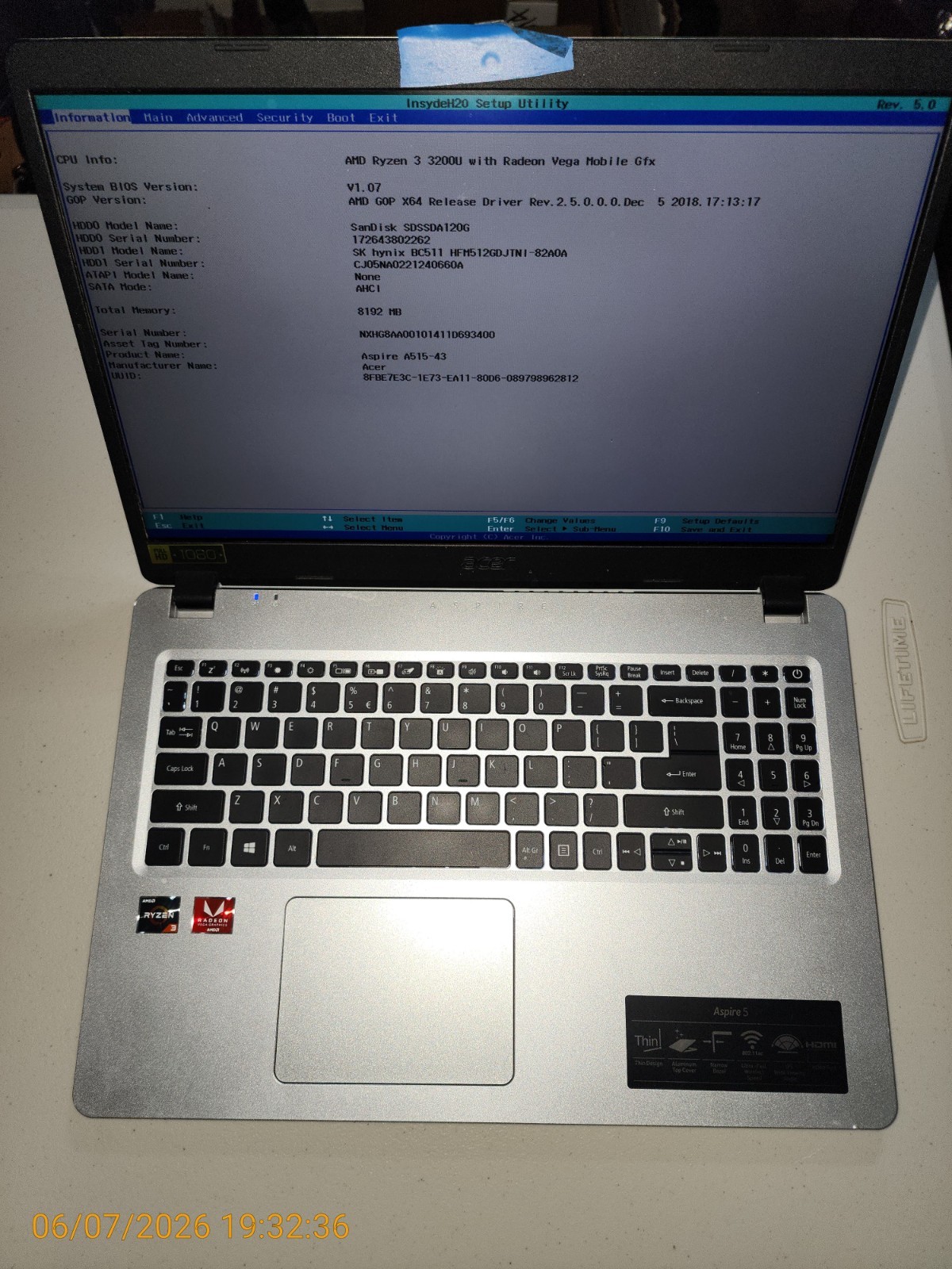 Acer Aspire 5 A515-43-R19L Ryzen 3 3200U – 4GB RAM – 500G NVMe/128G SSD – READ!