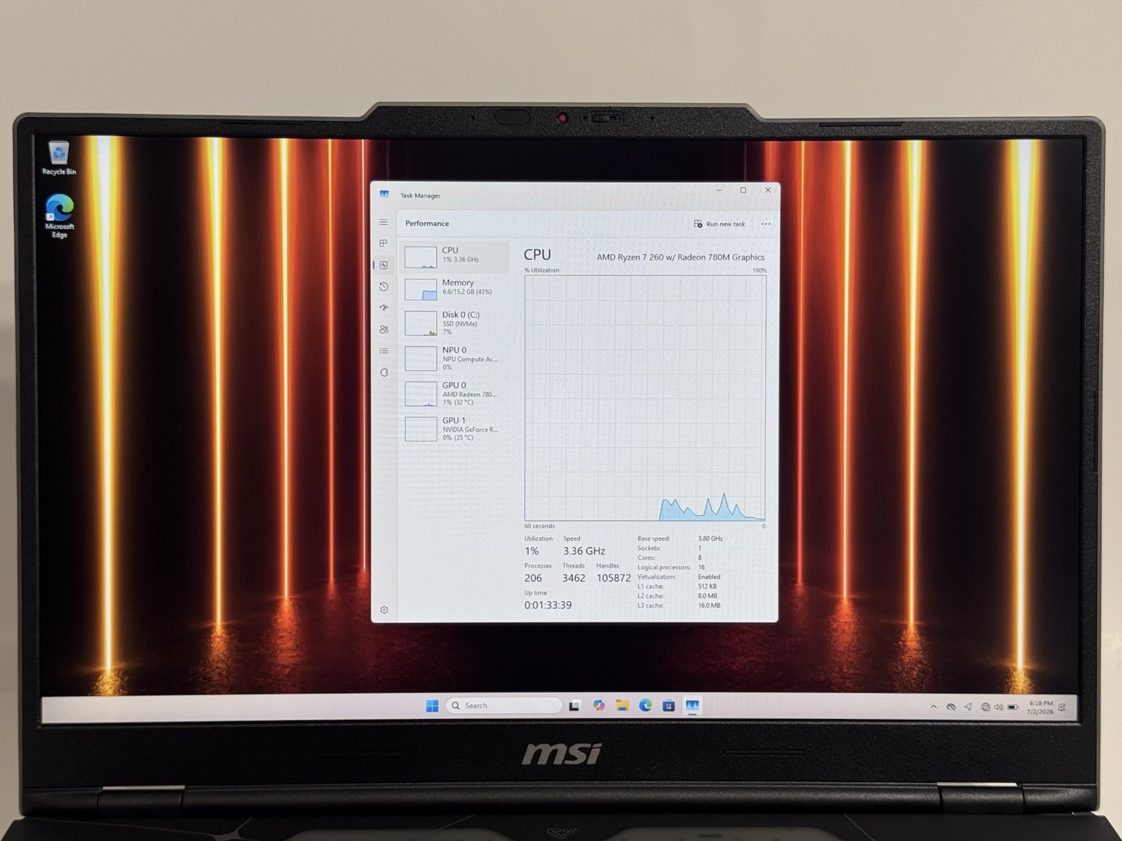 MSI Cyborg A17 AI B2HWEKG Ryzen 7 260 3.8GHz 16GB RAM 1TB SSD GeForce RTX 5050