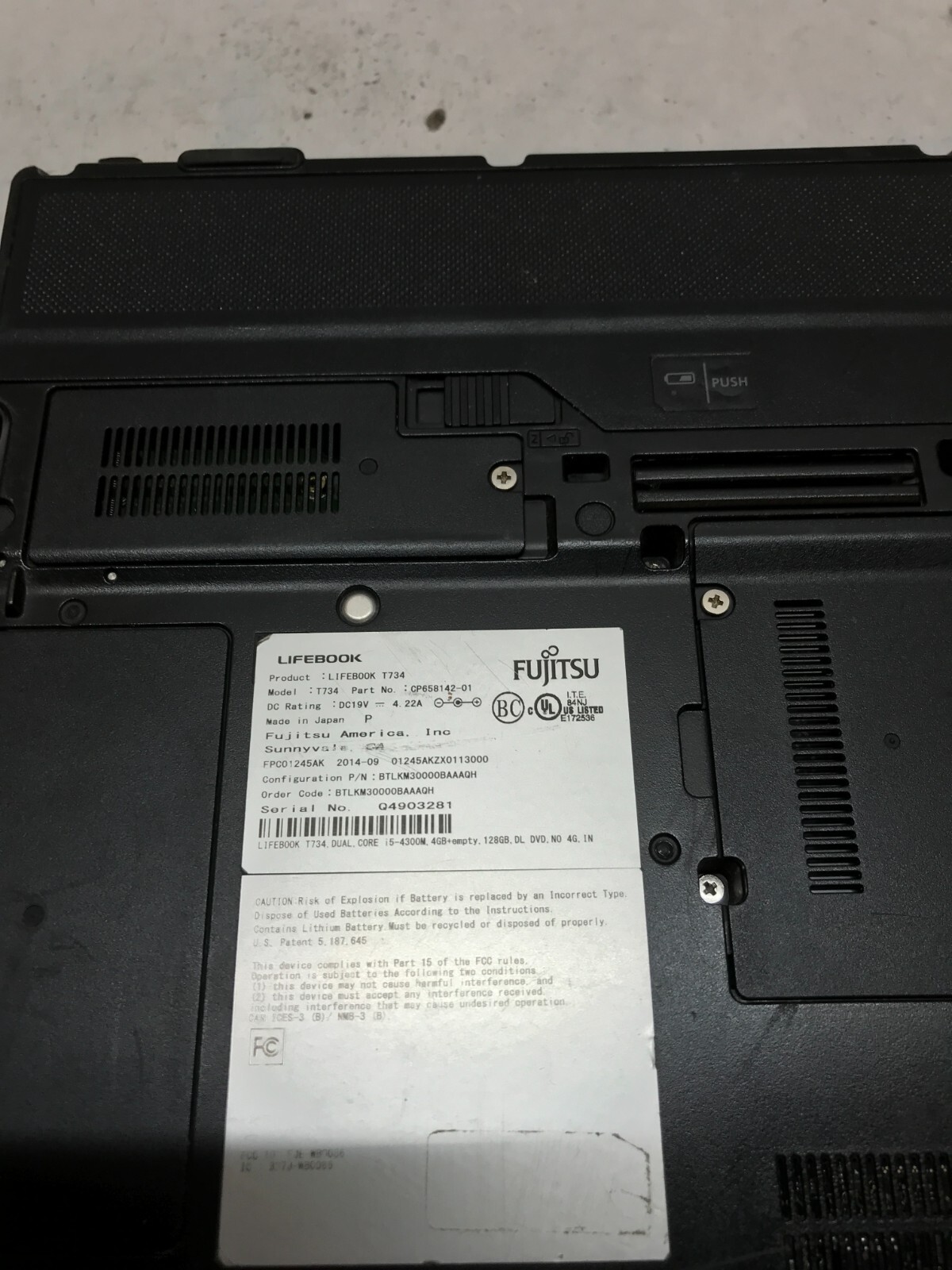 Fujitsu LifeBook T734 12.5″ Laptop Intel i5-4300M 2.6GHz 4GB RAM NO HDD NO OS DW