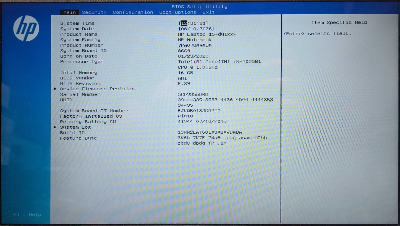 HP Laptop 15-dy1751ms Core i5-1035G1 CPU 16GB RAM 256GB SSD Win11H w/AC Adapter