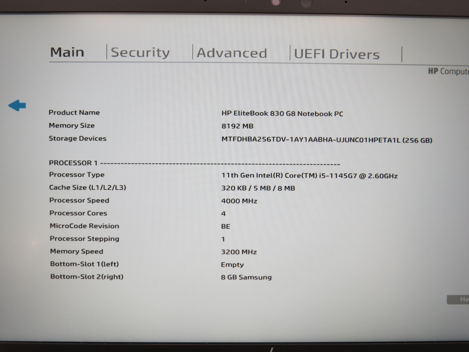 HP EliteBook 830 G8 i5-1145G7 @ 2.61GHz 8GB DDR4 256GB m2 13.3″ Win 11