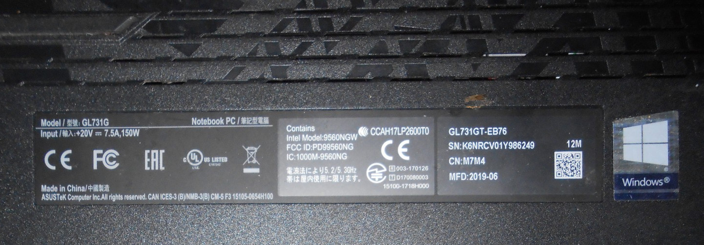 ASUS ROG Strix Dead, For Parts/Repair GL731GT-EB76