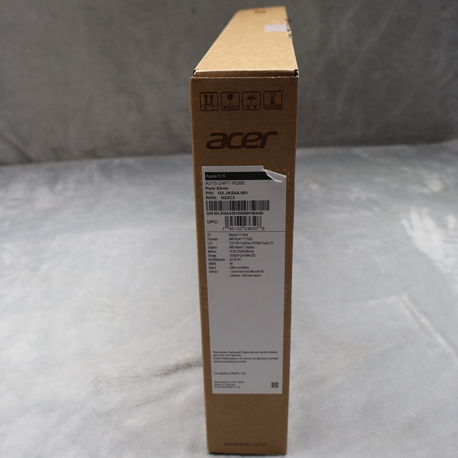 Acer Aspire 3 Retail Box Laptop Structural Supports Setup Guide Box Only