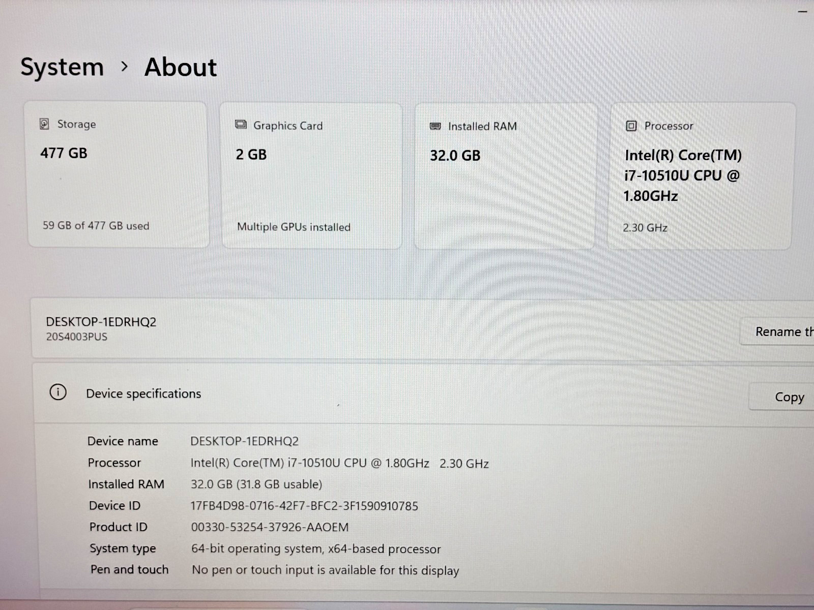 Lenovo ThinkPad P14s Intel i7-10th Gen 1.80GHz 32GB RAM 512GB SSD Win 11 Pro*