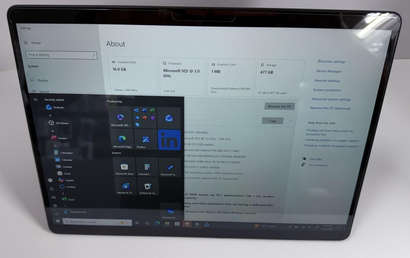 Microsoft Surface Pro X LTE 13″ 2880 x 1920 SQ1 512GB SSD 16GB W10 Pro