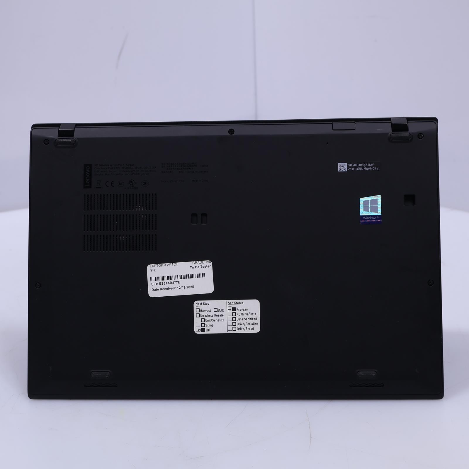 Lenovo Thinkpad X1 Carbon 6th Intel Core i5 8th Gen 8GB No Drive/OS Laptop