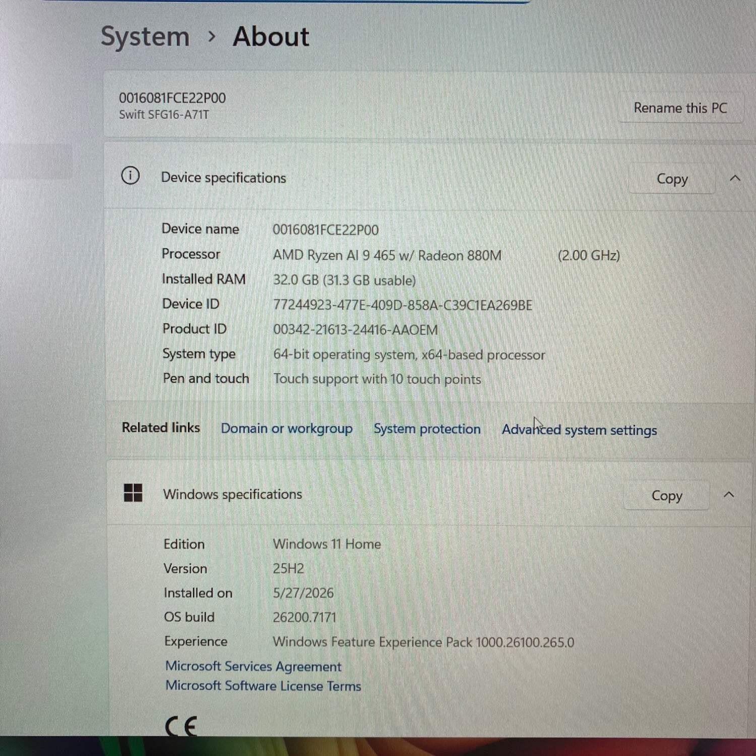 New Acer Swift Go 16 AI SFG16-A71T-R87F 16″ AI Ryzen 9 465 32GB RAM 1TB SSD