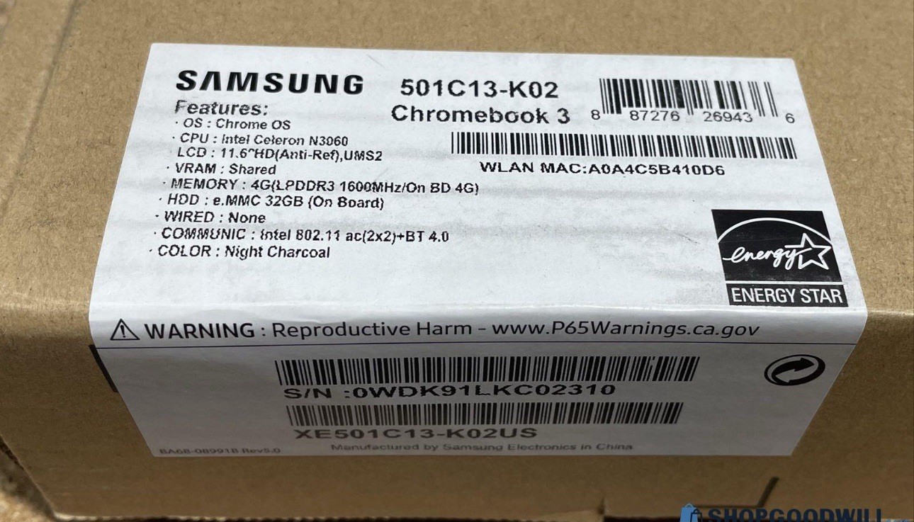 SAMSUNG CHROMEBOOK 3 XE501C13-K02US 11.6″ INTEL CELERON 4GB RAM / 32GB SSD
